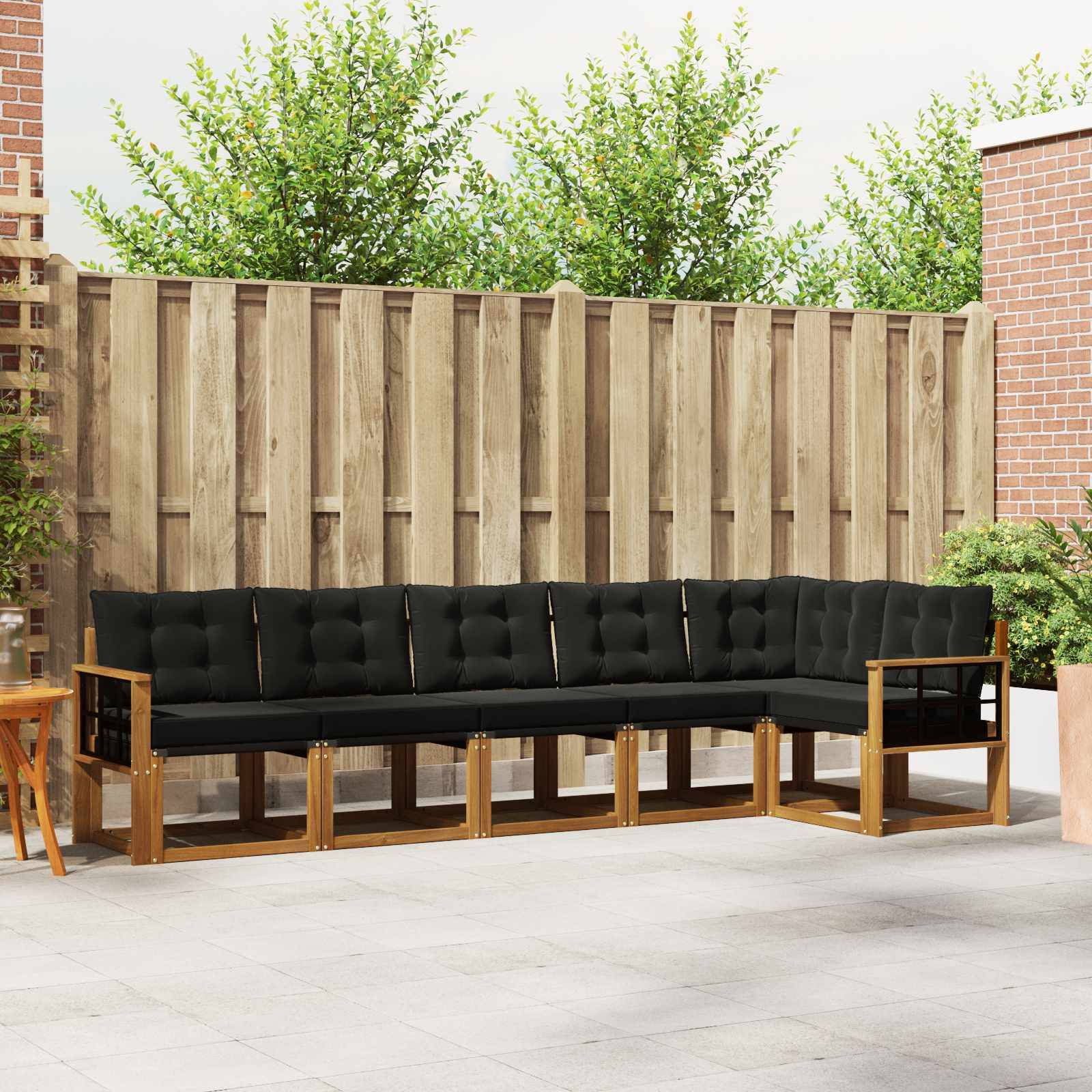 vidaXL Outdoor-Sofagarnitur mit Kissen 6 pcs Natürlich und Schwarz