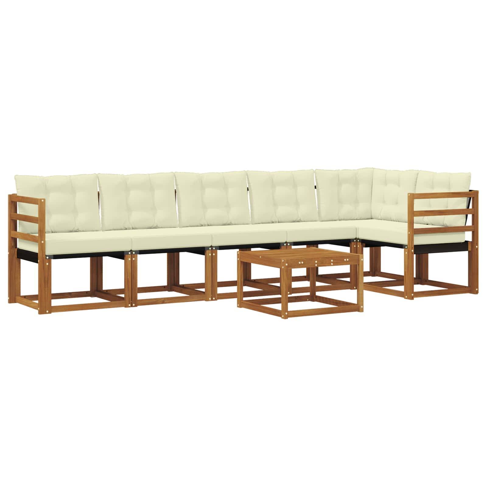 vidaXL Outdoor-Sofagarnitur mit Kissen 7 pcs Natur und Creme
