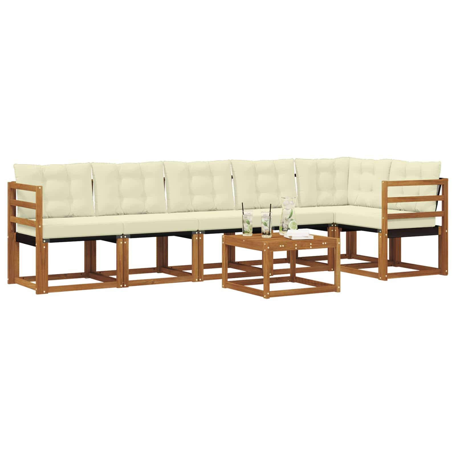 vidaXL Outdoor-Sofagarnitur mit Kissen 7 pcs Natur und Creme
