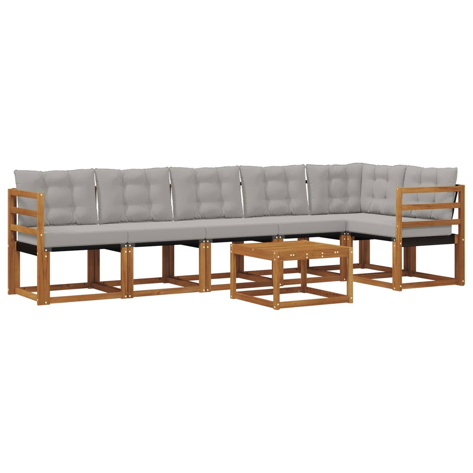 vidaXL Outdoor-Sofagarnitur mit Kissen 7 pcs Natürlich und Hellgrau