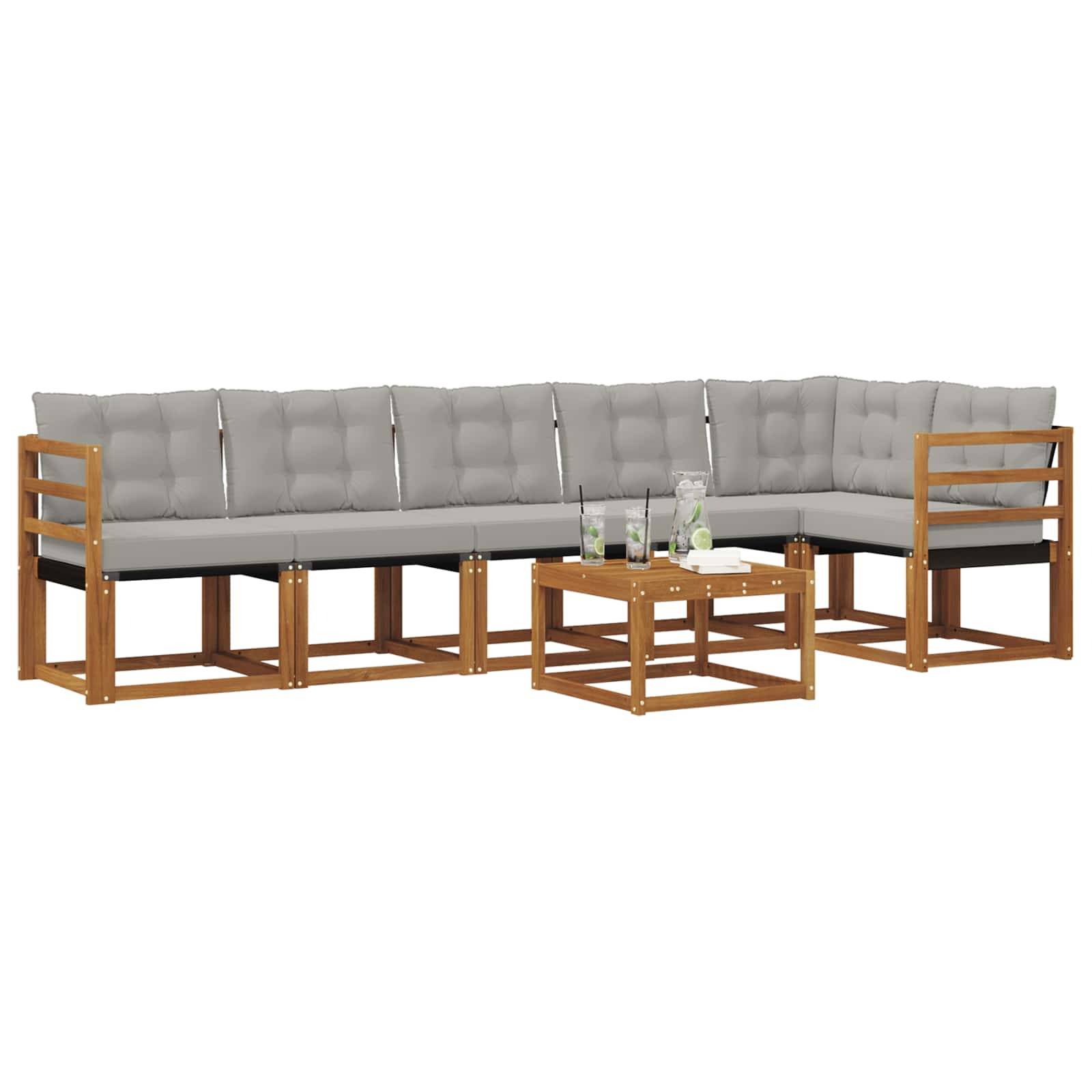 vidaXL Outdoor-Sofagarnitur mit Kissen 7 pcs Natürlich und Hellgrau