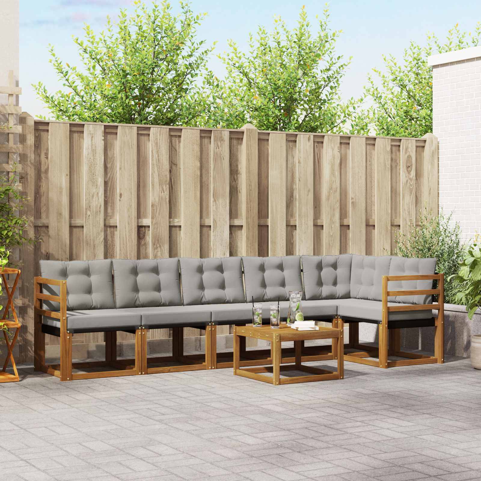 vidaXL Outdoor-Sofagarnitur mit Kissen 7 pcs Natürlich und Hellgrau