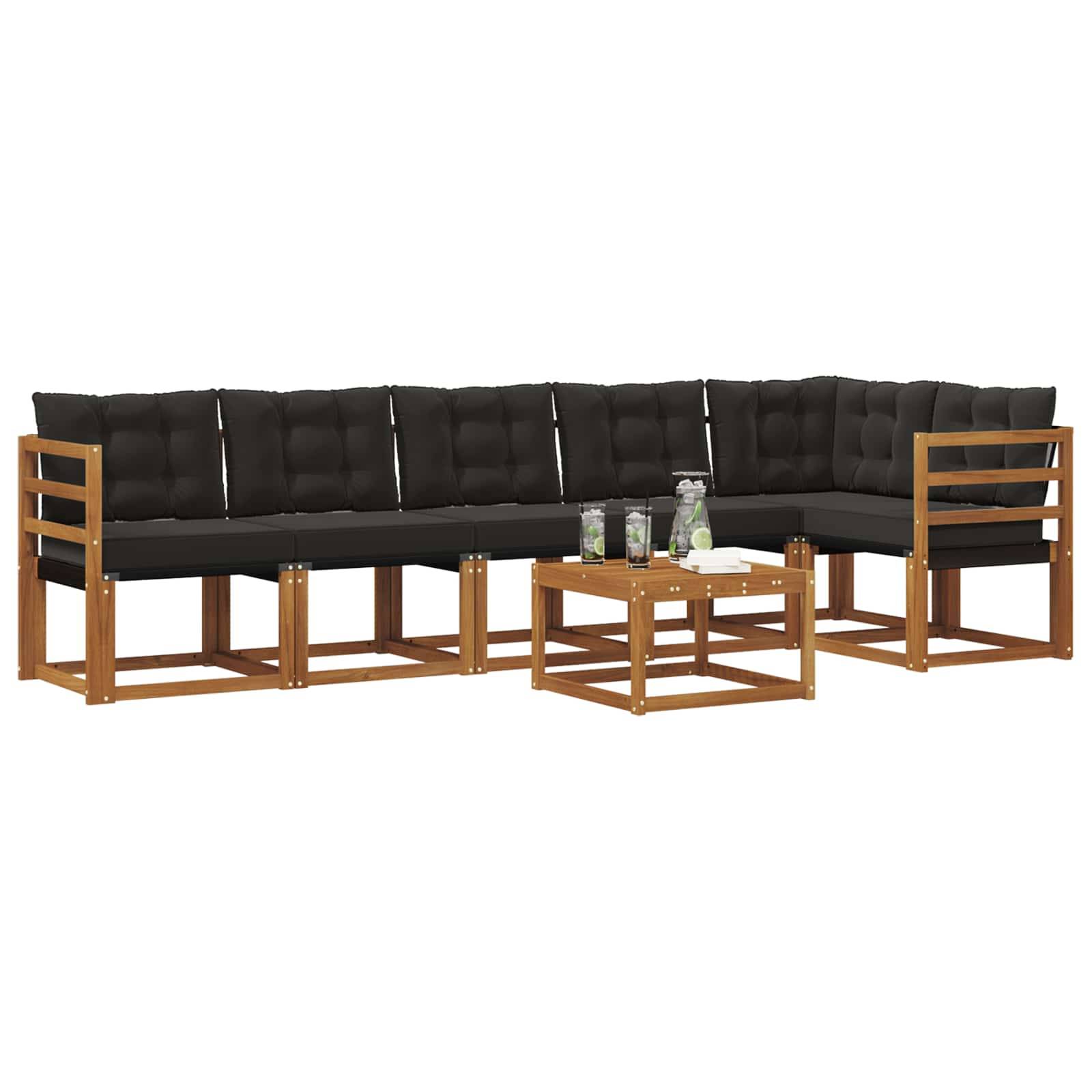 vidaXL Outdoor-Sofagarnitur mit Kissen 7 pcs Natürlich und Schwarz