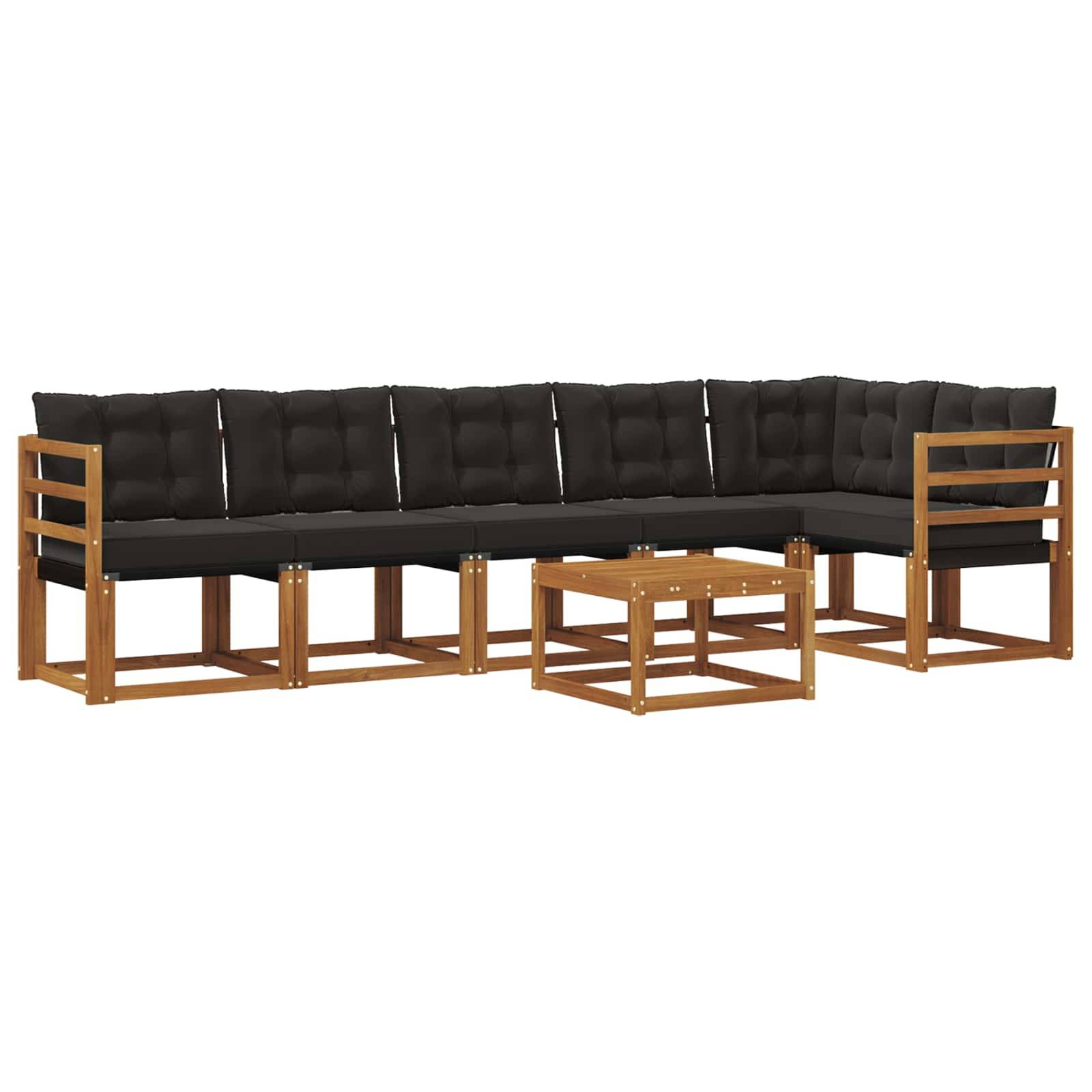 vidaXL Outdoor-Sofagarnitur mit Kissen 7 pcs Natürlich und Schwarz