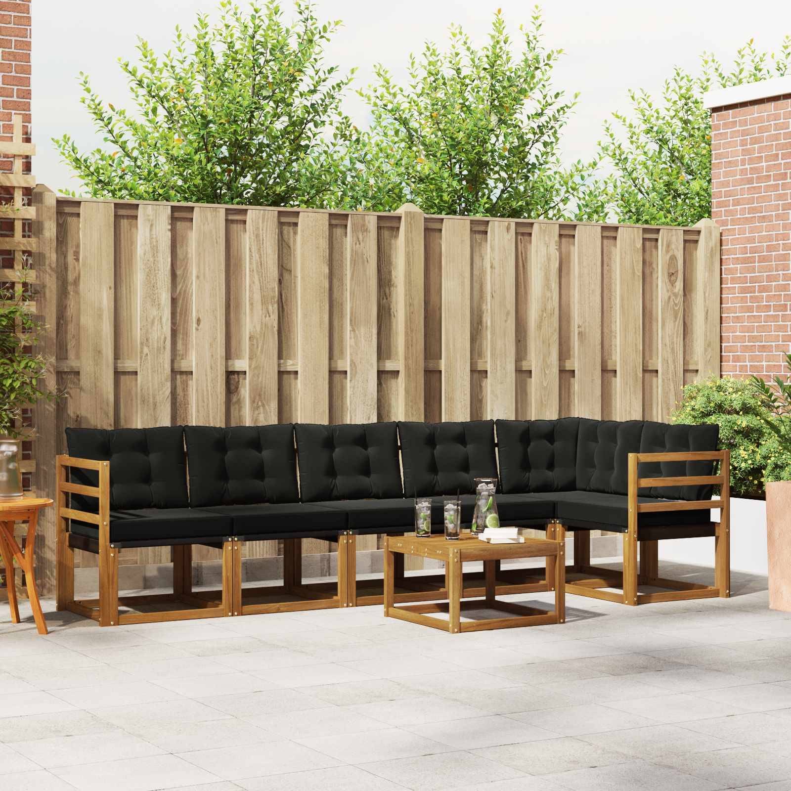 vidaXL Outdoor-Sofagarnitur mit Kissen 7 pcs Natürlich und Schwarz