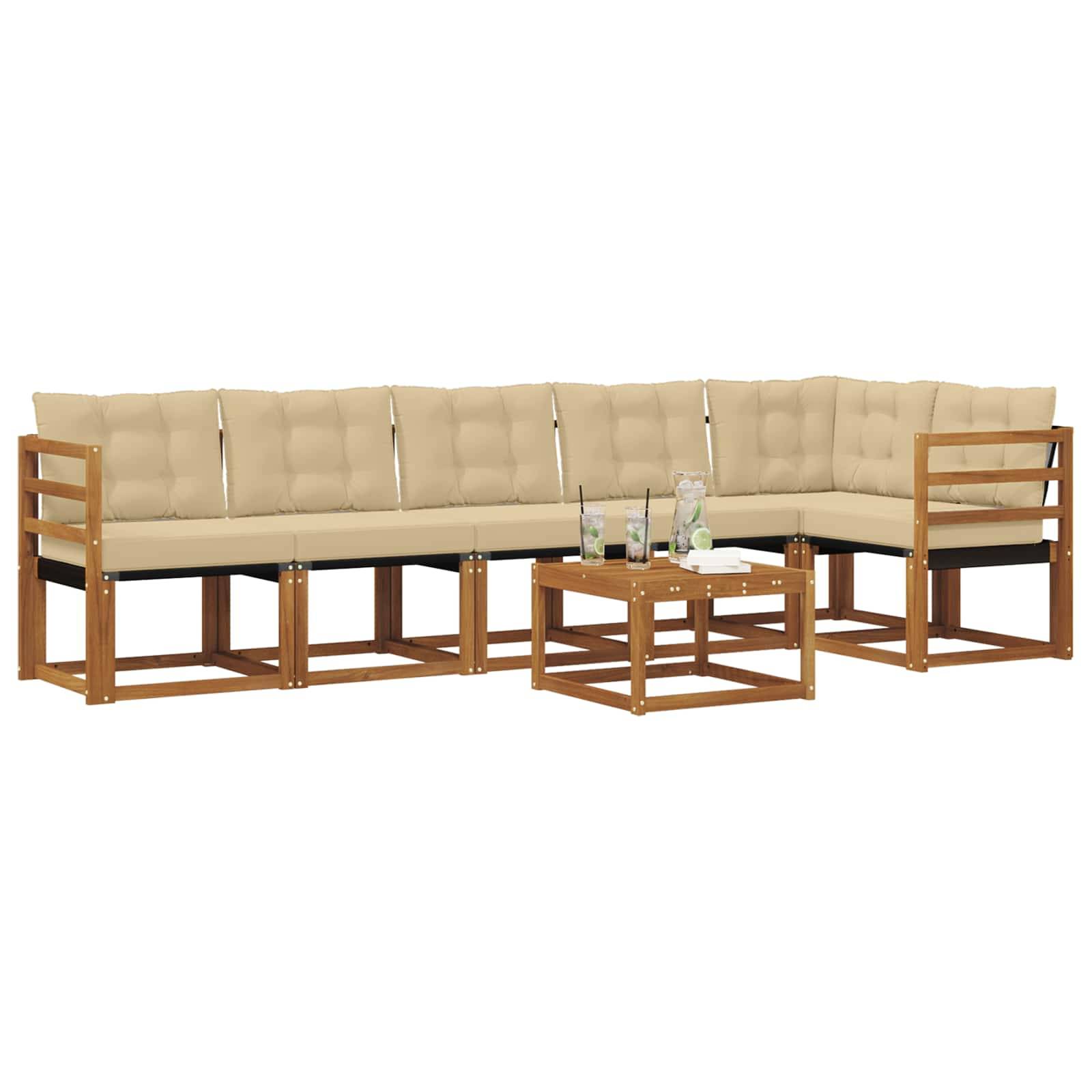 vidaXL Outdoor-Sofagarnitur mit Kissen 7 pcs Natur und Beige
