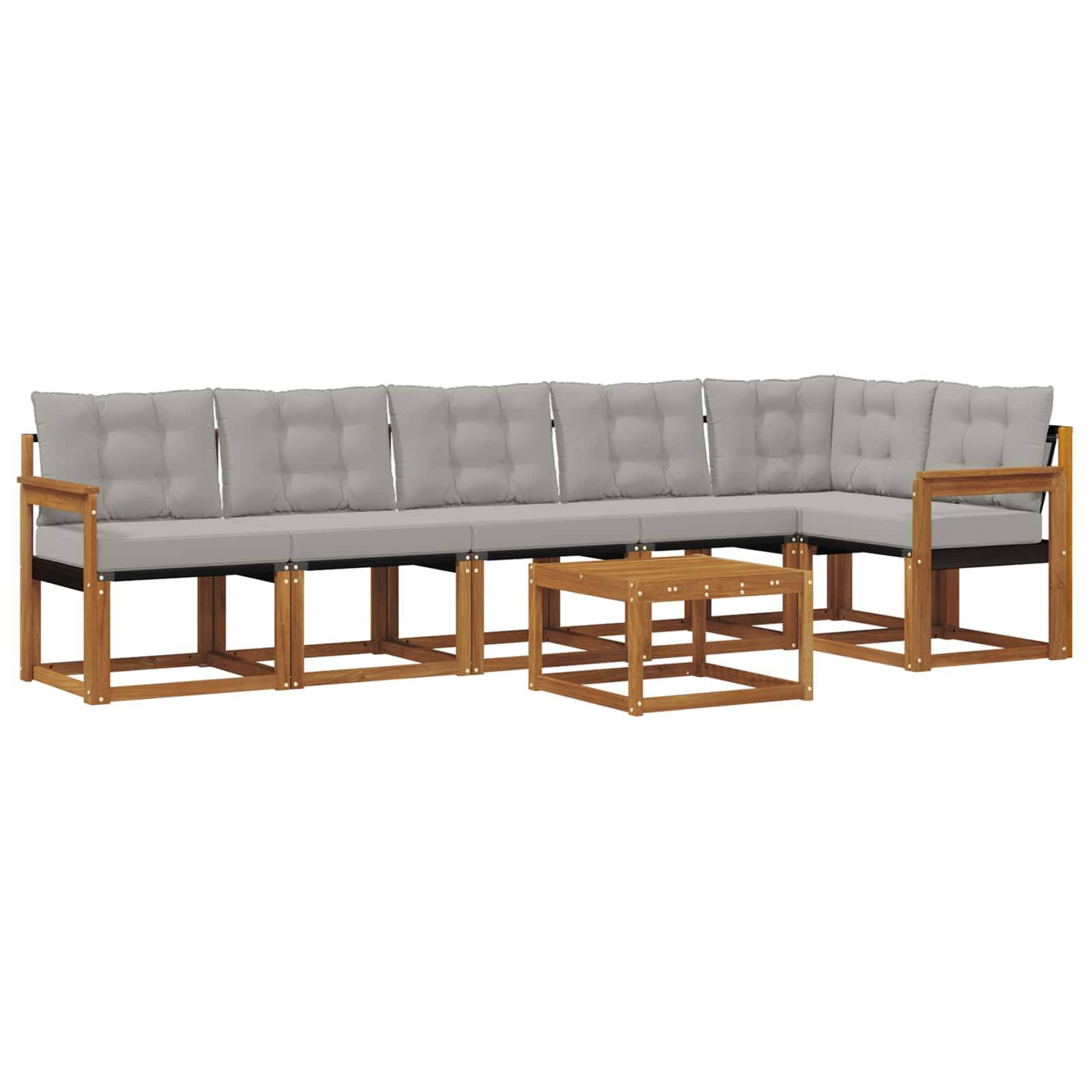 vidaXL Outdoor-Sofagarnitur mit Kissen 7 pcs Natürlich und Hellgrau