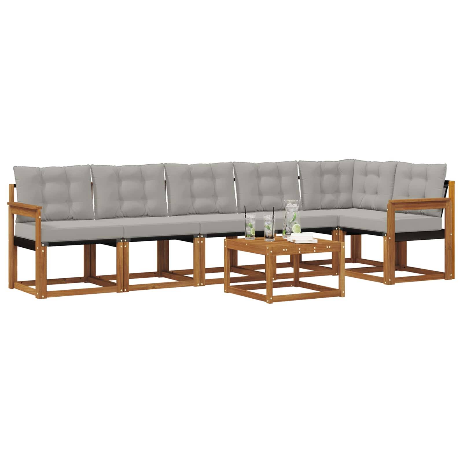 vidaXL Outdoor-Sofagarnitur mit Kissen 7 pcs Natürlich und Hellgrau