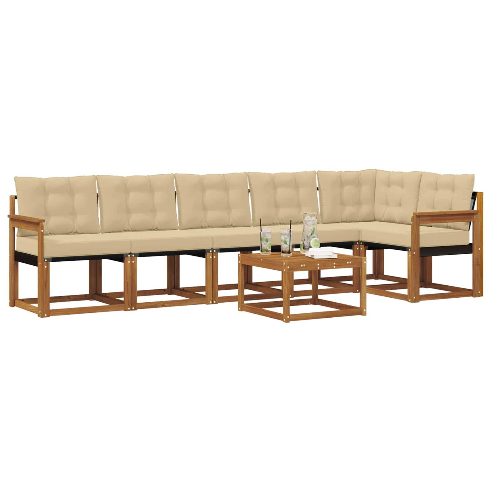 vidaXL Outdoor-Sofagarnitur mit Kissen 7 pcs Natur und Beige