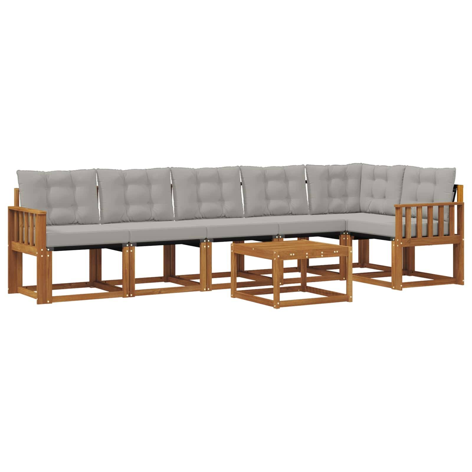 vidaXL Outdoor-Sofagarnitur mit Kissen 7 pcs Natürlich und Hellgrau