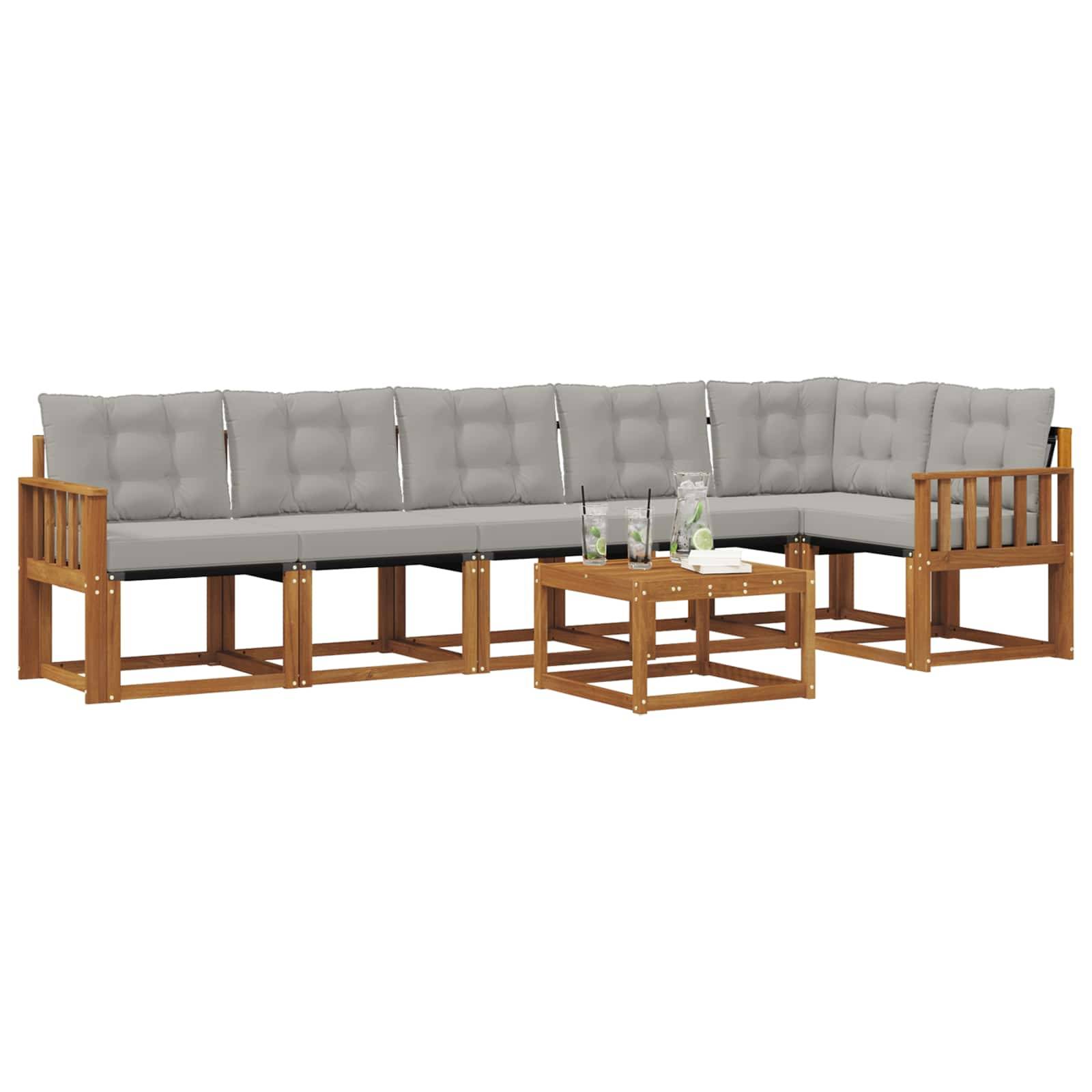 vidaXL Outdoor-Sofagarnitur mit Kissen 7 pcs Natürlich und Hellgrau