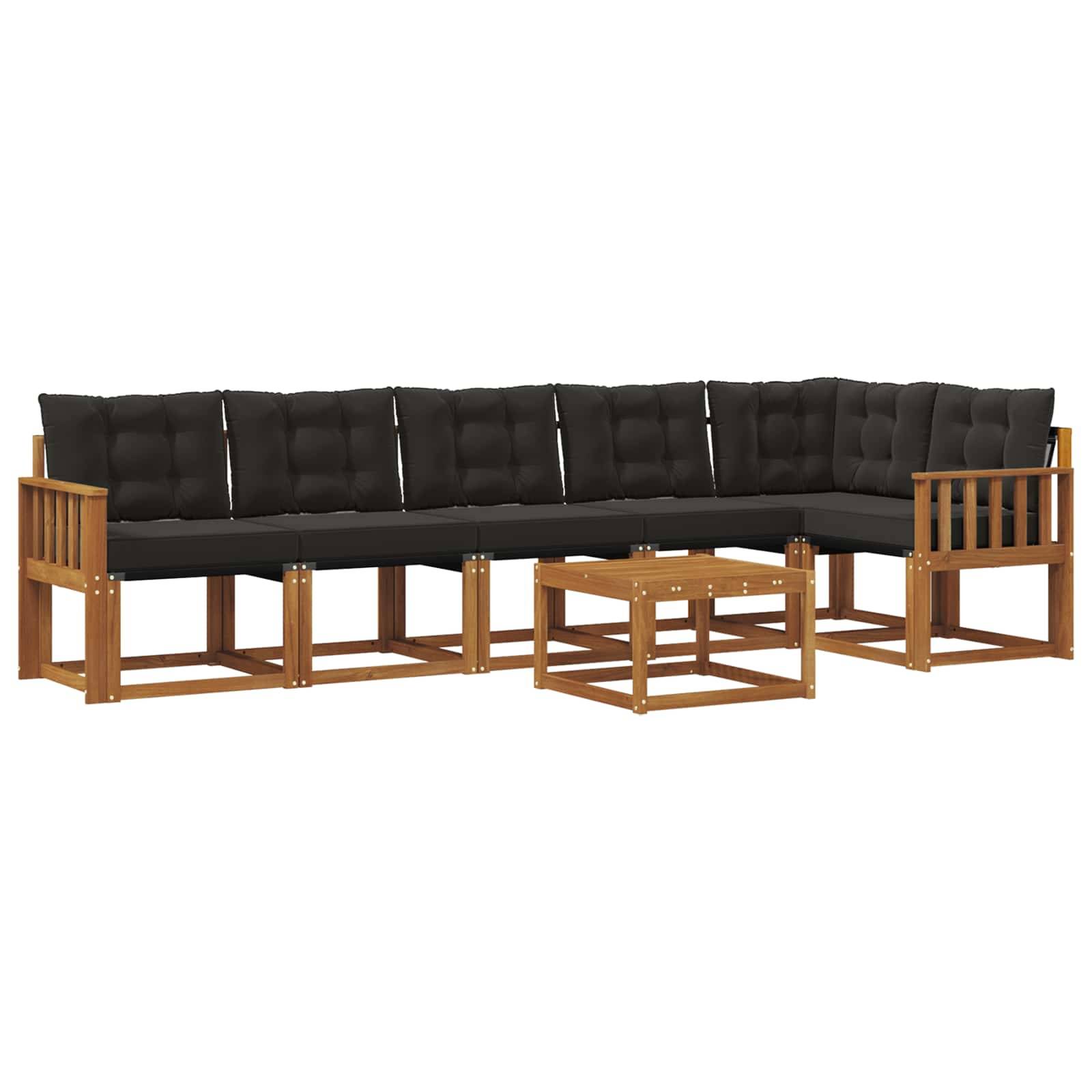 vidaXL Outdoor-Sofagarnitur mit Kissen 7 pcs Natürlich und Schwarz