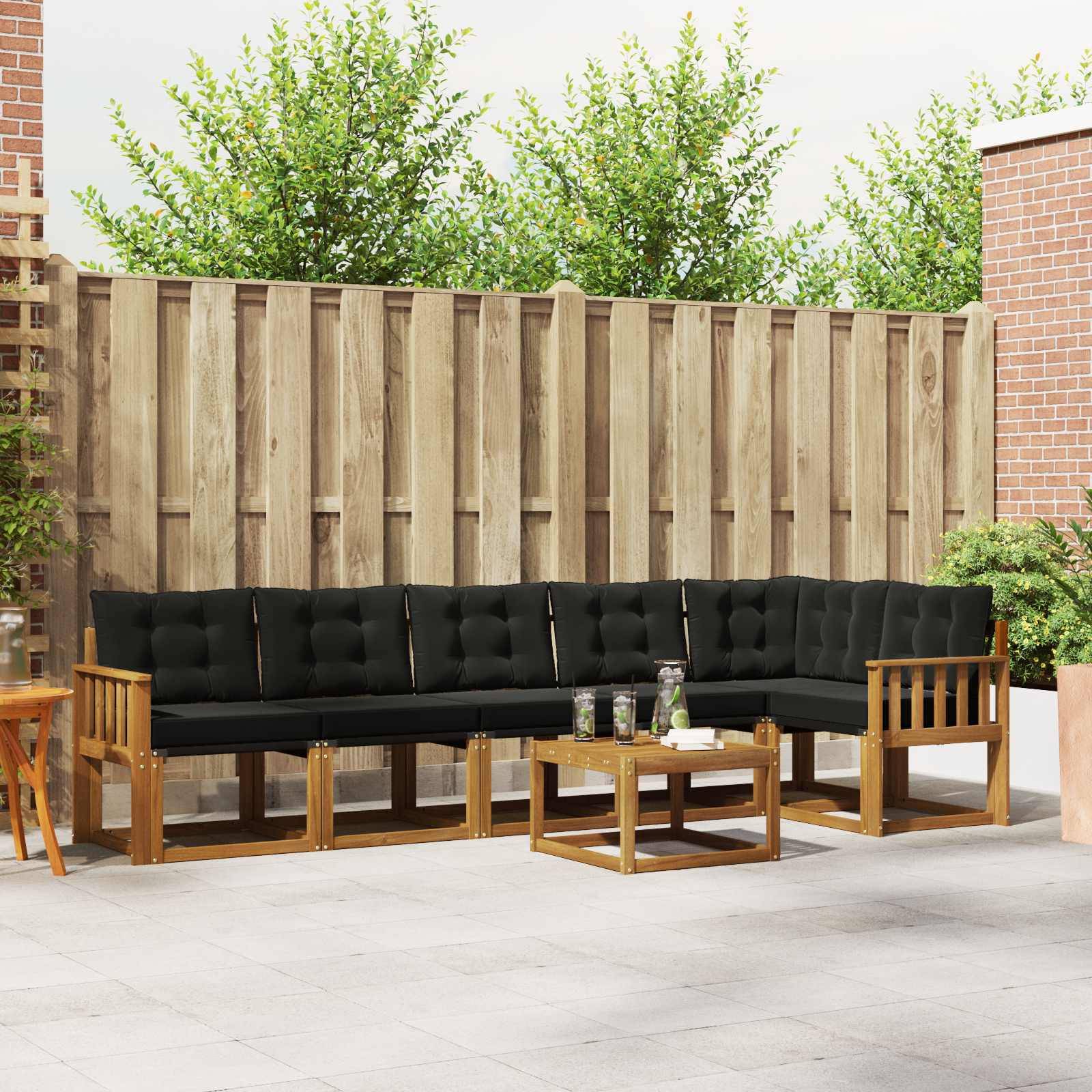 vidaXL Outdoor-Sofagarnitur mit Kissen 7 pcs Natürlich und Schwarz