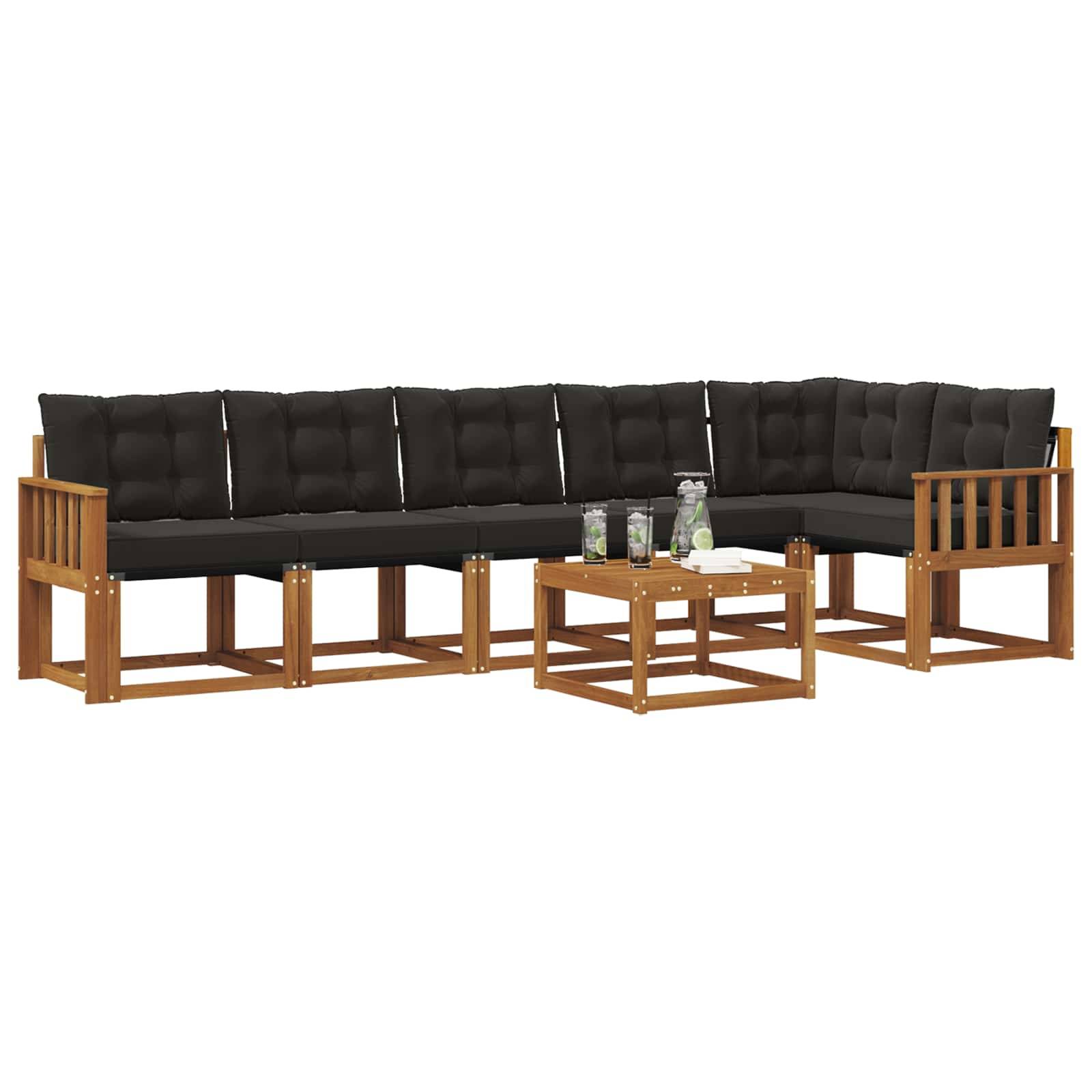vidaXL Outdoor-Sofagarnitur mit Kissen 7 pcs Natürlich und Schwarz
