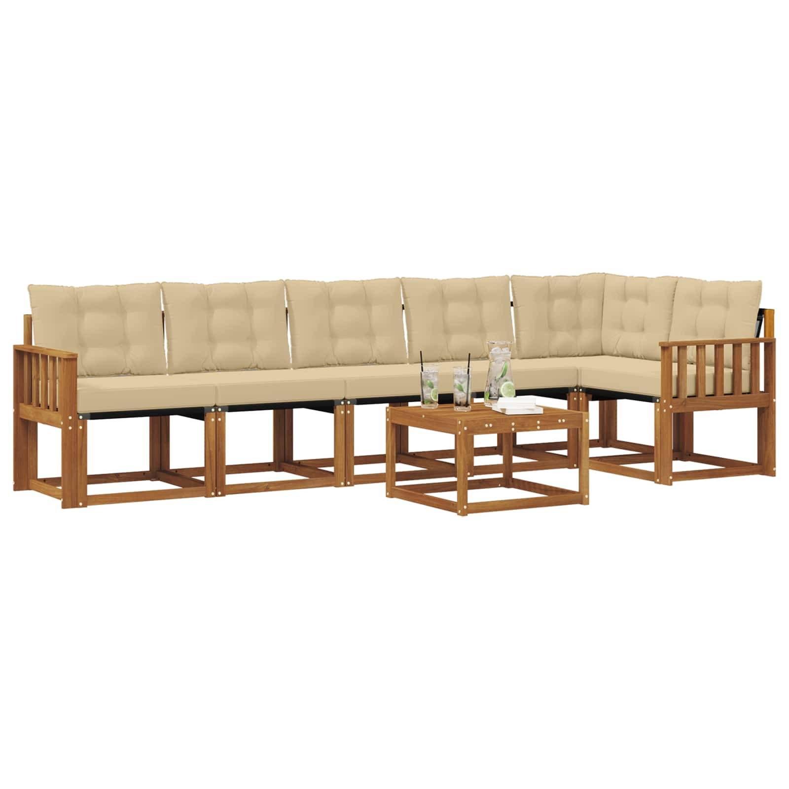 vidaXL Outdoor-Sofagarnitur mit Kissen 7 pcs Natur und Beige