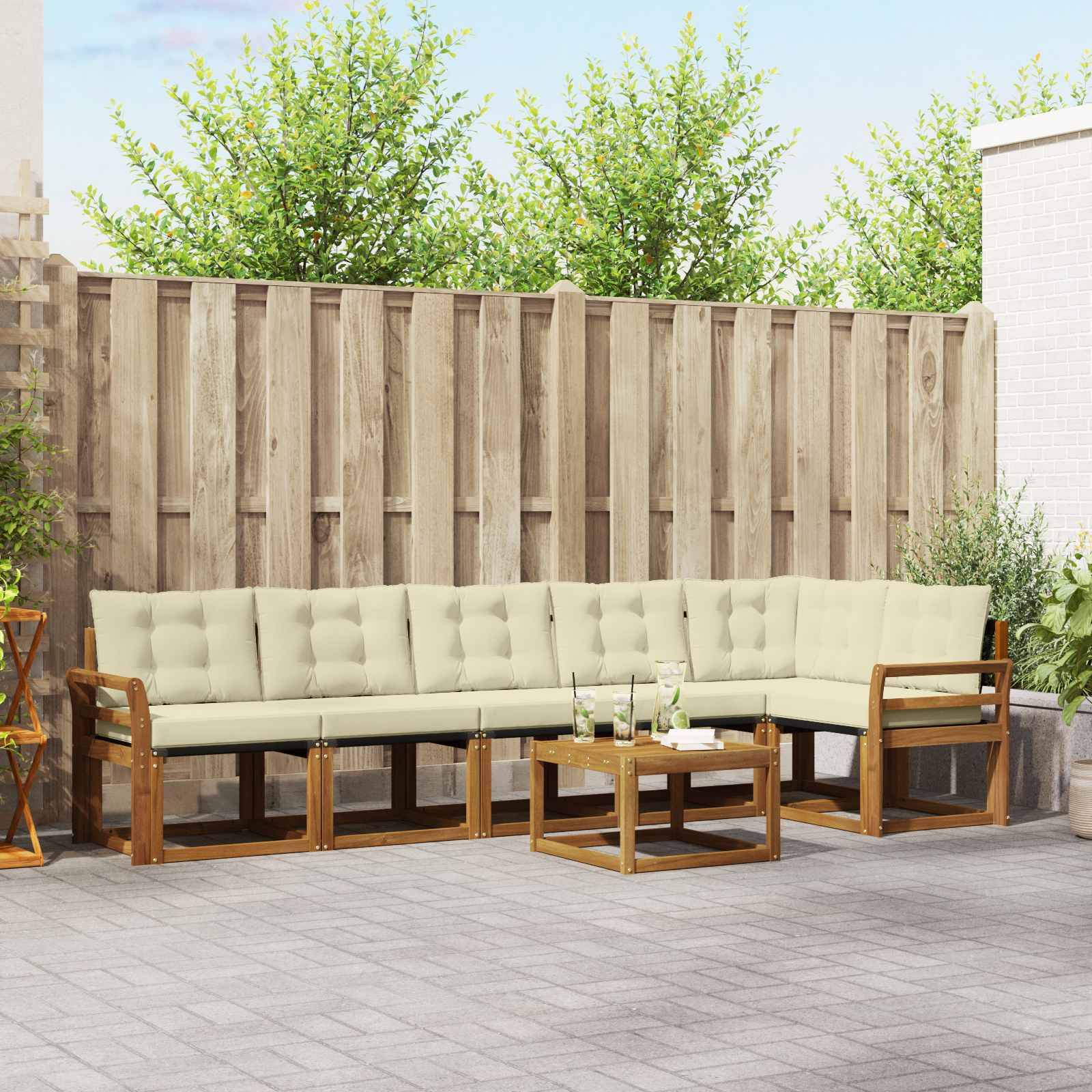 vidaXL Outdoor-Sofagarnitur mit Kissen 7 pcs Natur und Creme
