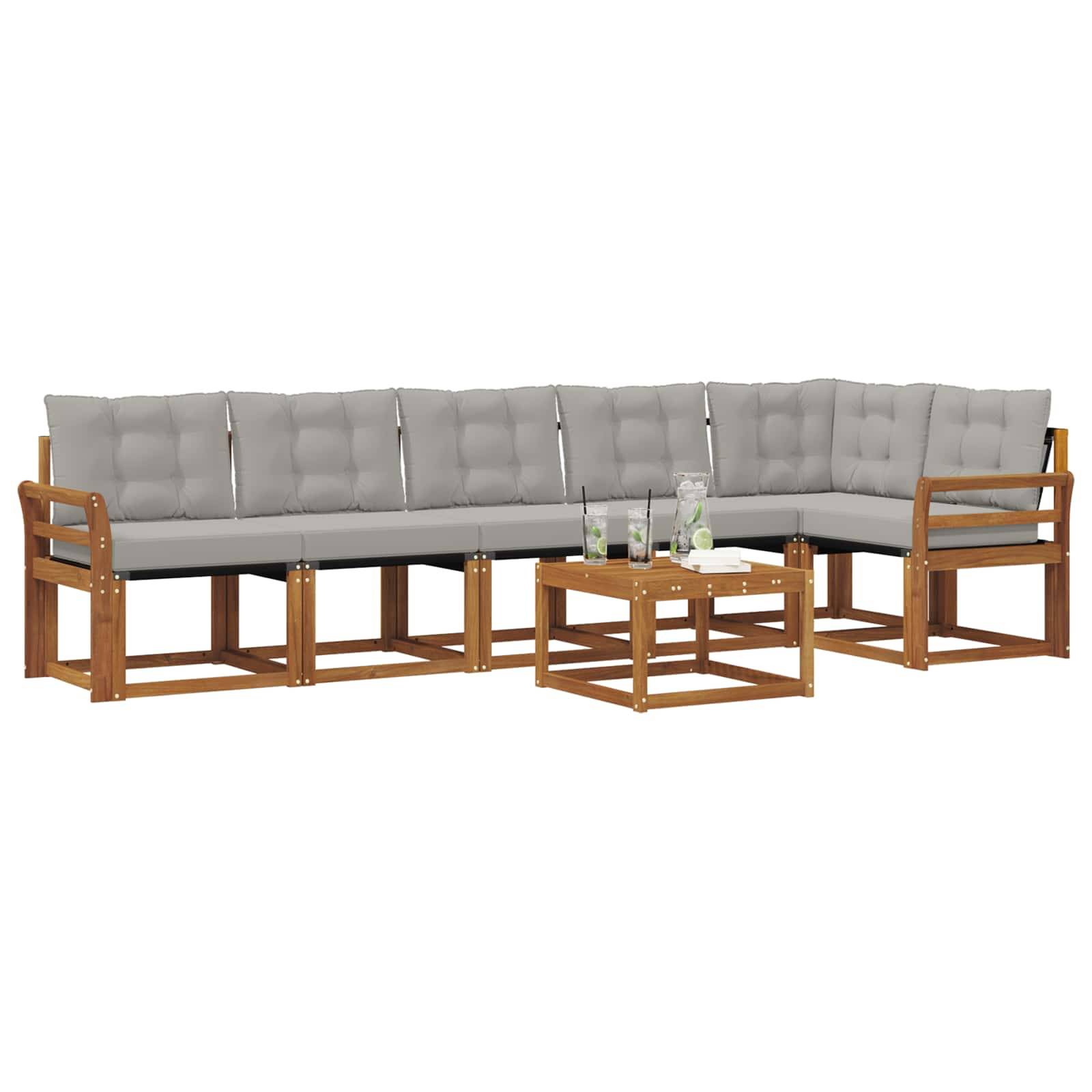 vidaXL Outdoor-Sofagarnitur mit Kissen 7 pcs Natürlich und Hellgrau