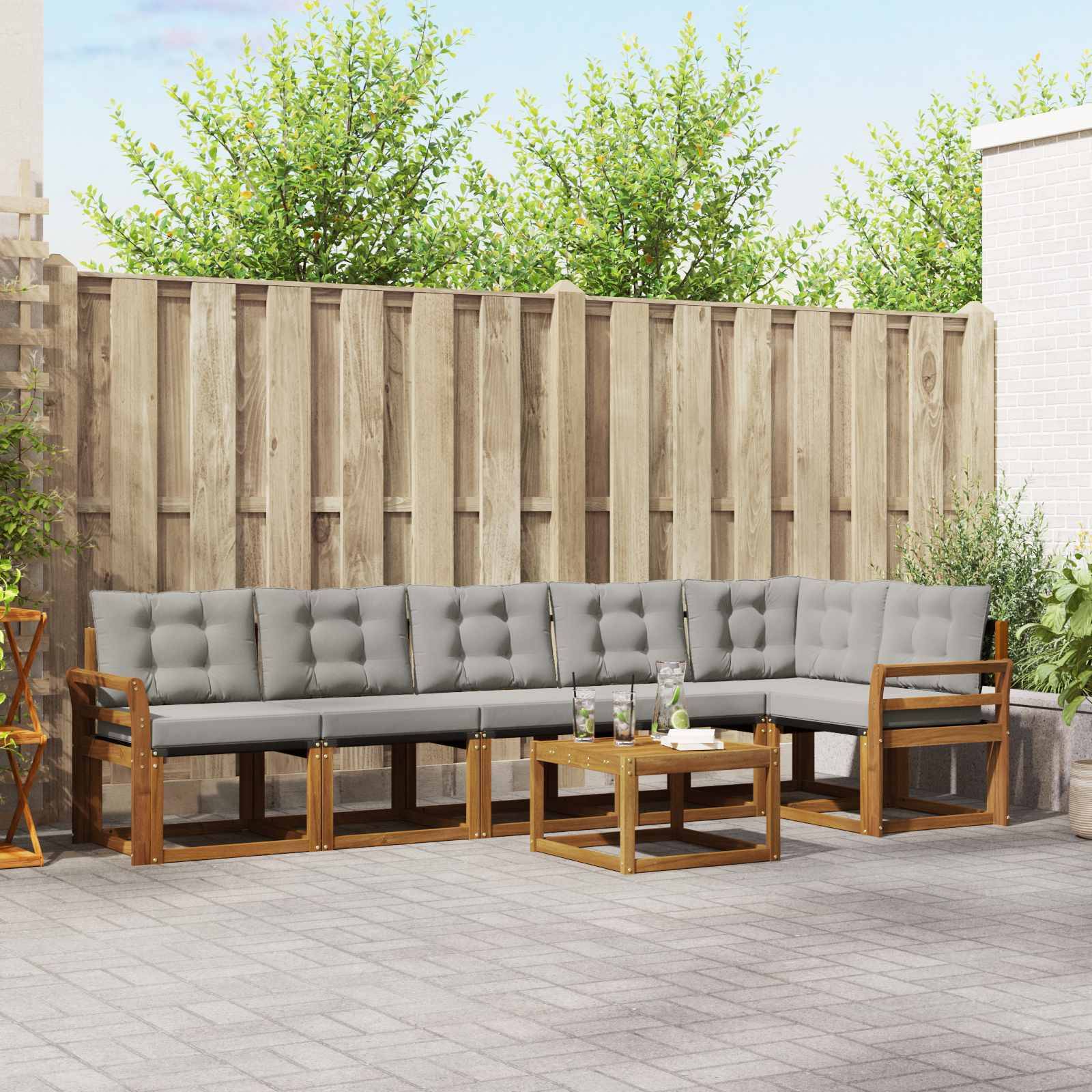 vidaXL Outdoor-Sofagarnitur mit Kissen 7 pcs Natürlich und Hellgrau