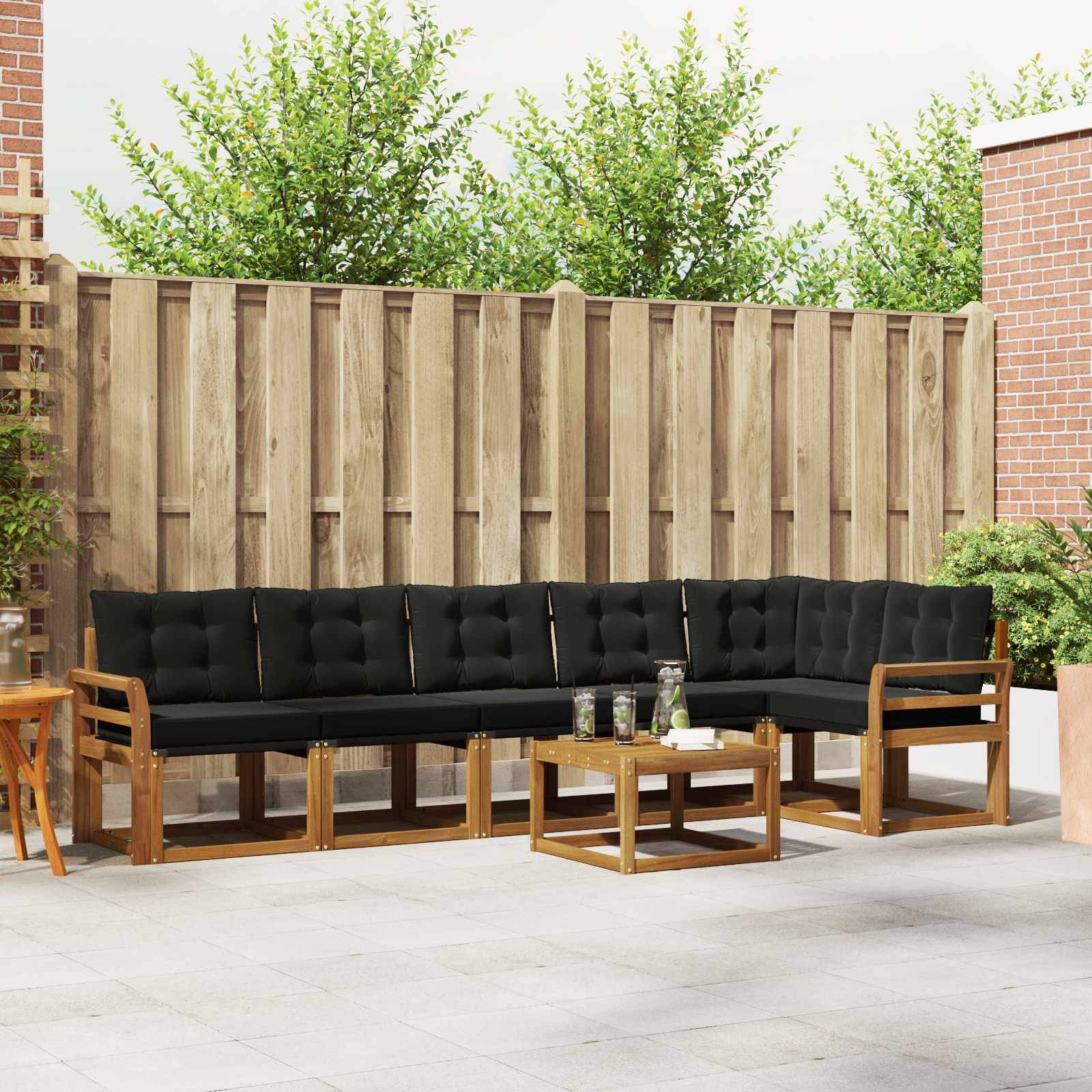 vidaXL Outdoor-Sofagarnitur mit Kissen 7 pcs Natürlich und Schwarz
