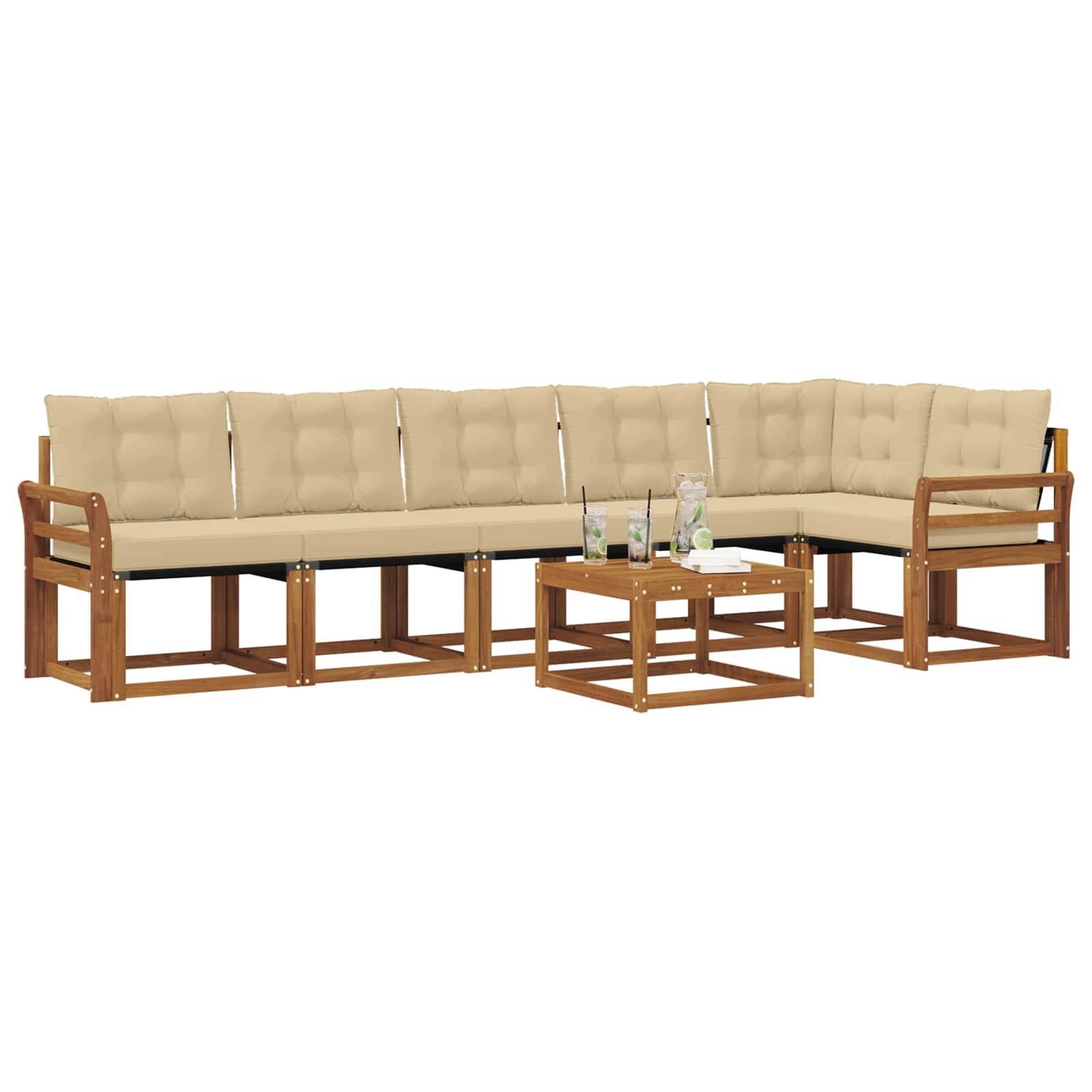 vidaXL Outdoor-Sofagarnitur mit Kissen 7 pcs Natur und Beige