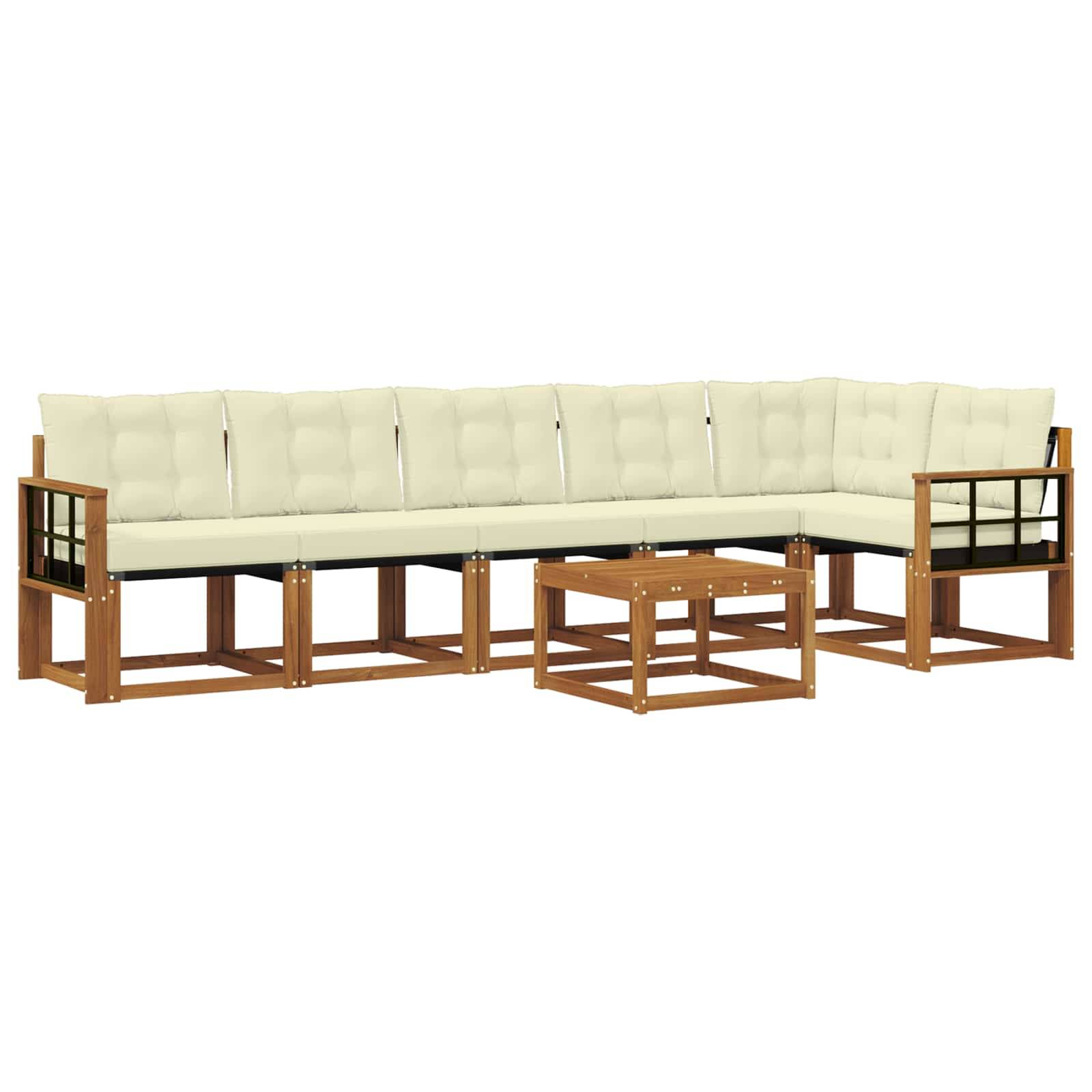 vidaXL Outdoor-Sofagarnitur mit Kissen 7 pcs Natur und Creme
