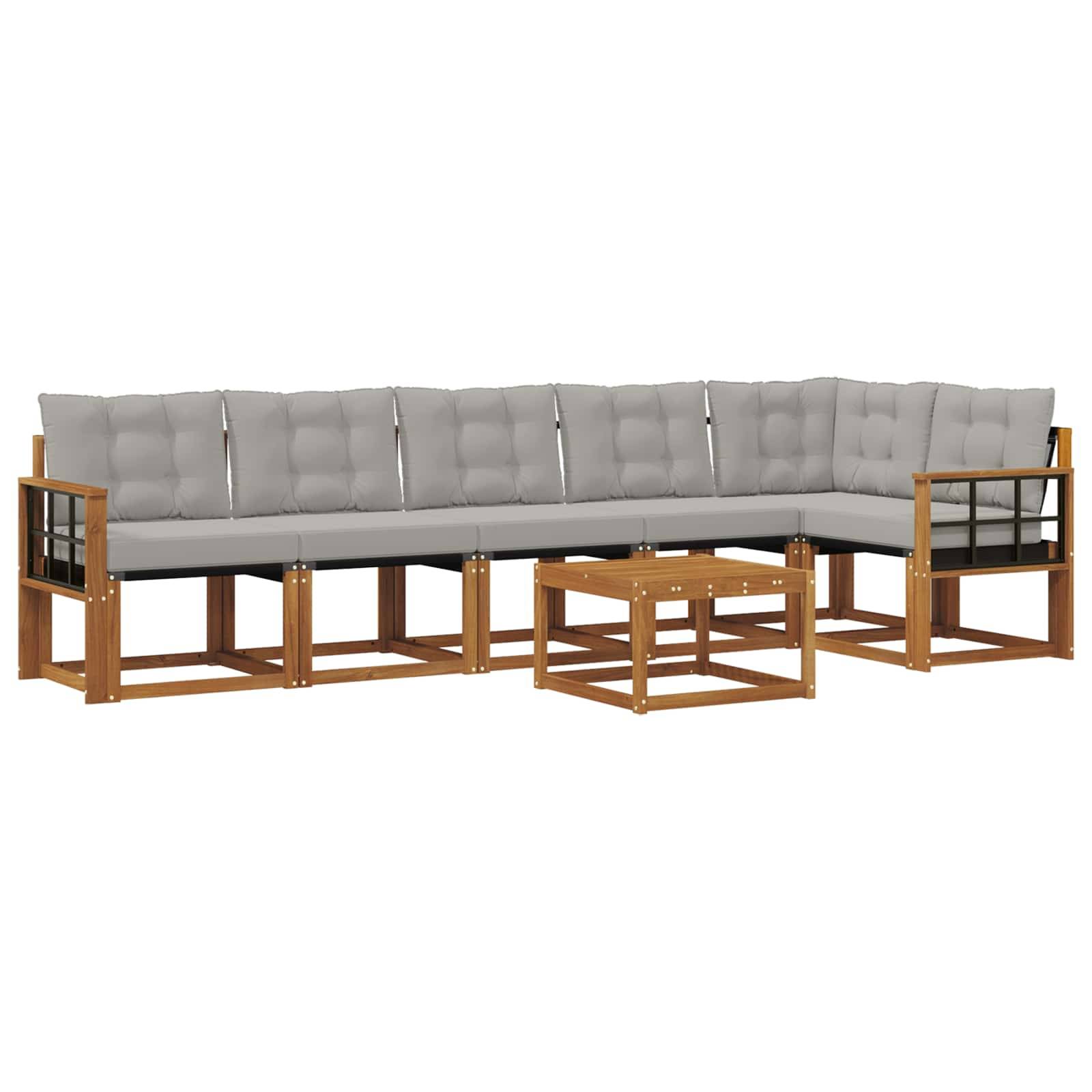 vidaXL Outdoor-Sofagarnitur mit Kissen 7 pcs Natürlich und Hellgrau