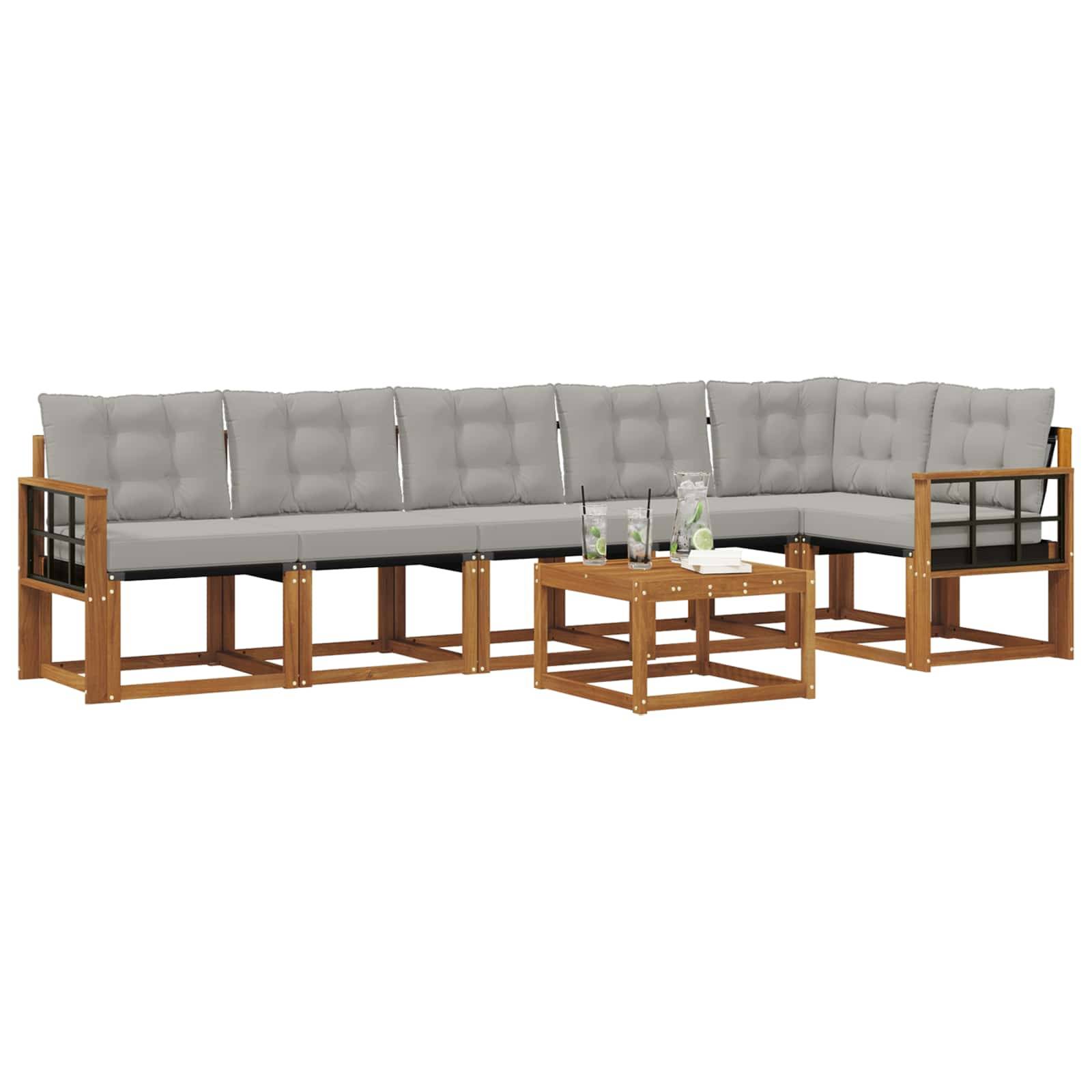 vidaXL Outdoor-Sofagarnitur mit Kissen 7 pcs Natürlich und Hellgrau