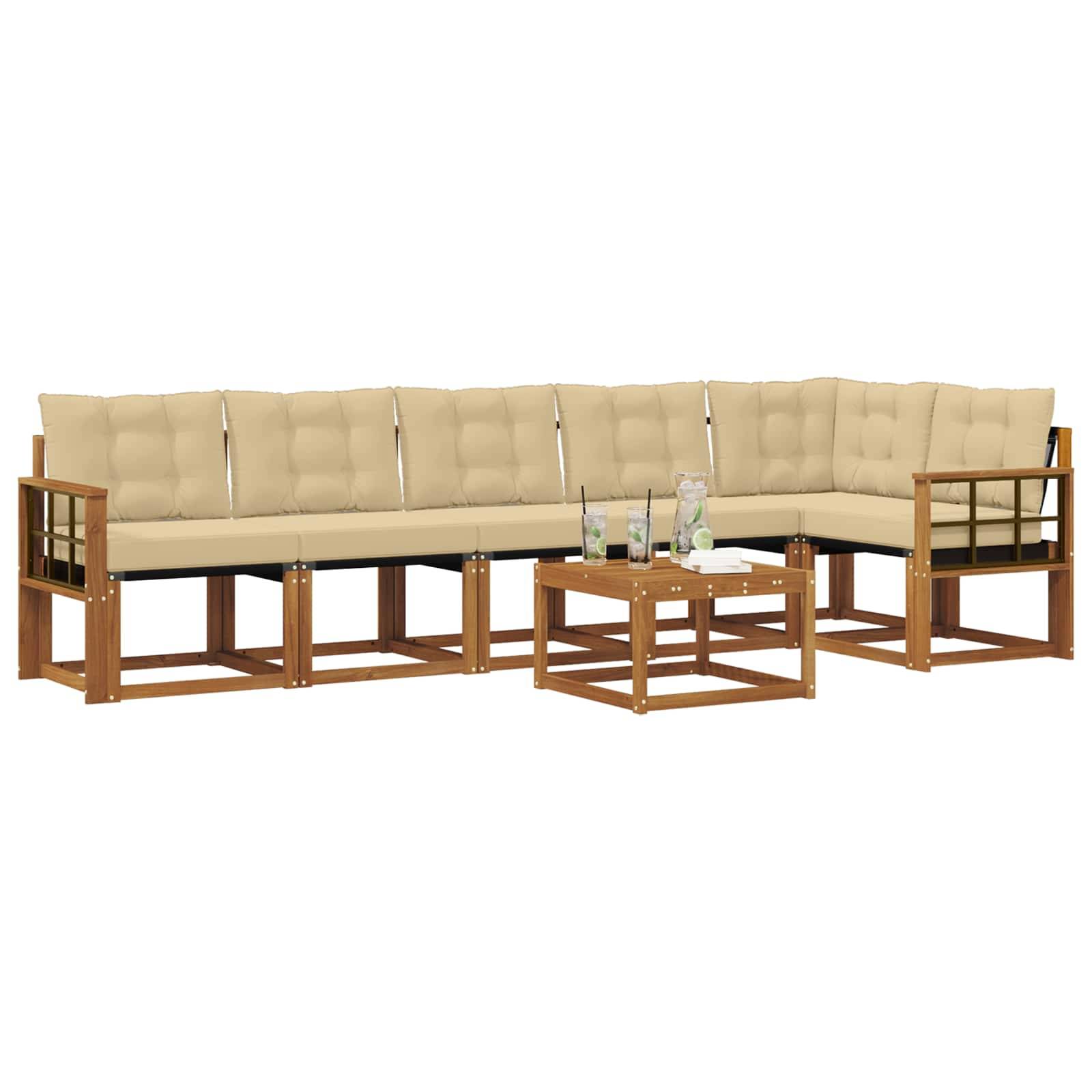 vidaXL Outdoor-Sofagarnitur mit Kissen 7 pcs Natur und Beige