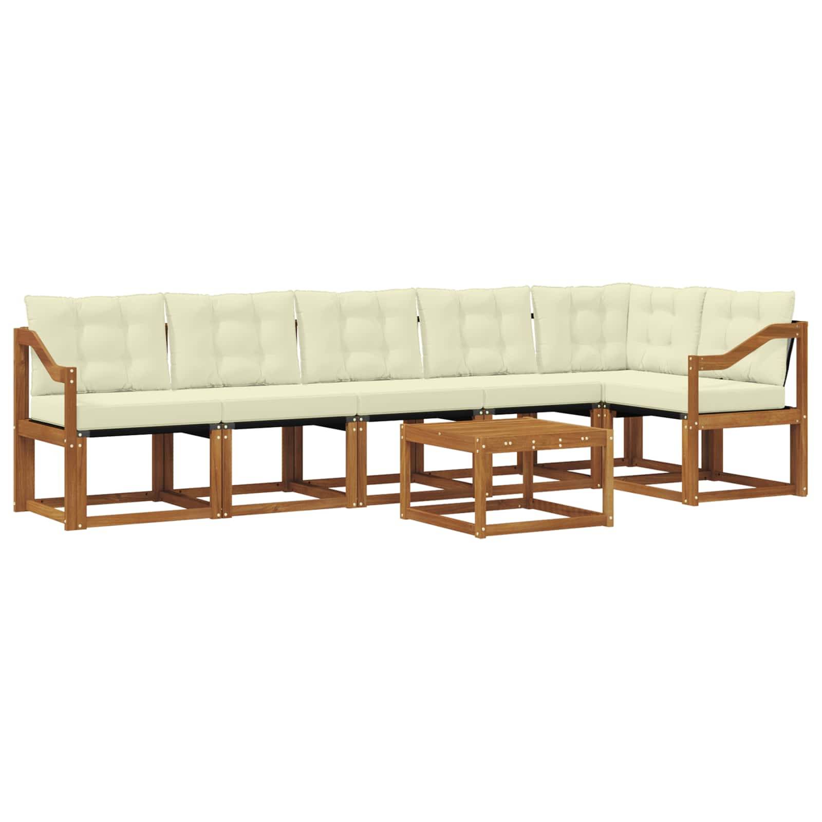 vidaXL Outdoor-Sofagarnitur mit Kissen 7 pcs Natur und Creme