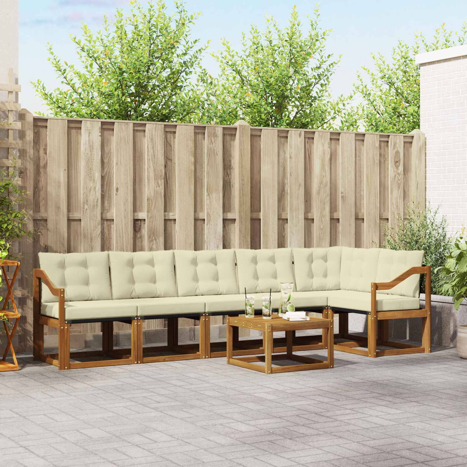 vidaXL Outdoor-Sofagarnitur mit Kissen 7 pcs Natur und Creme