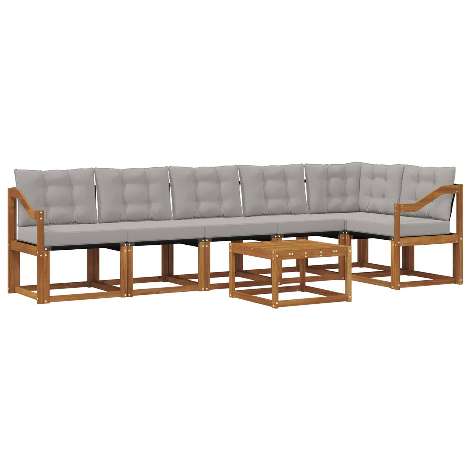 vidaXL Outdoor-Sofagarnitur mit Kissen 7 pcs Natürlich und Hellgrau