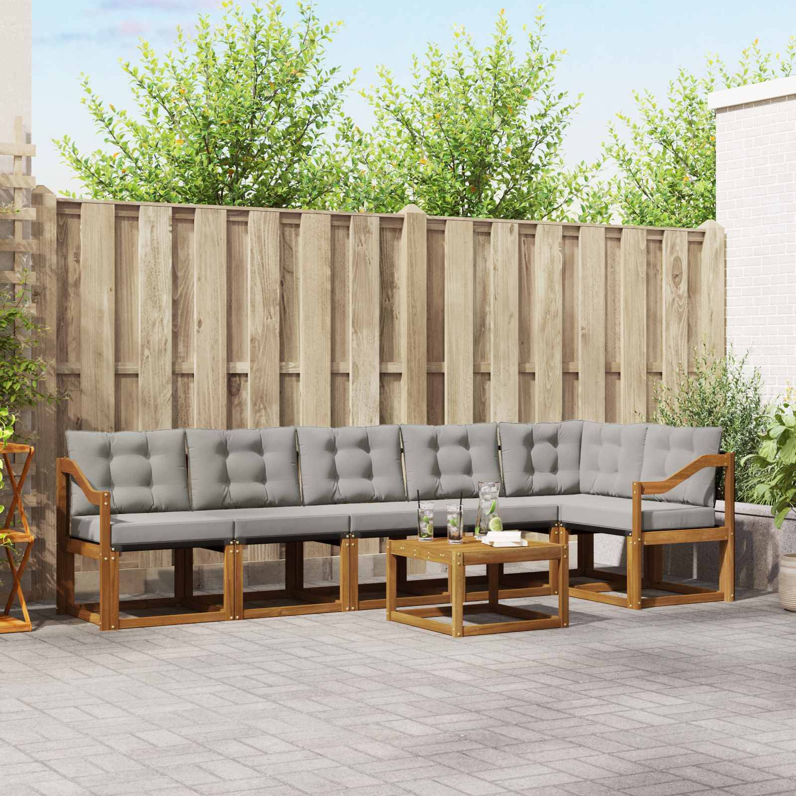 vidaXL Outdoor-Sofagarnitur mit Kissen 7 pcs Natürlich und Hellgrau