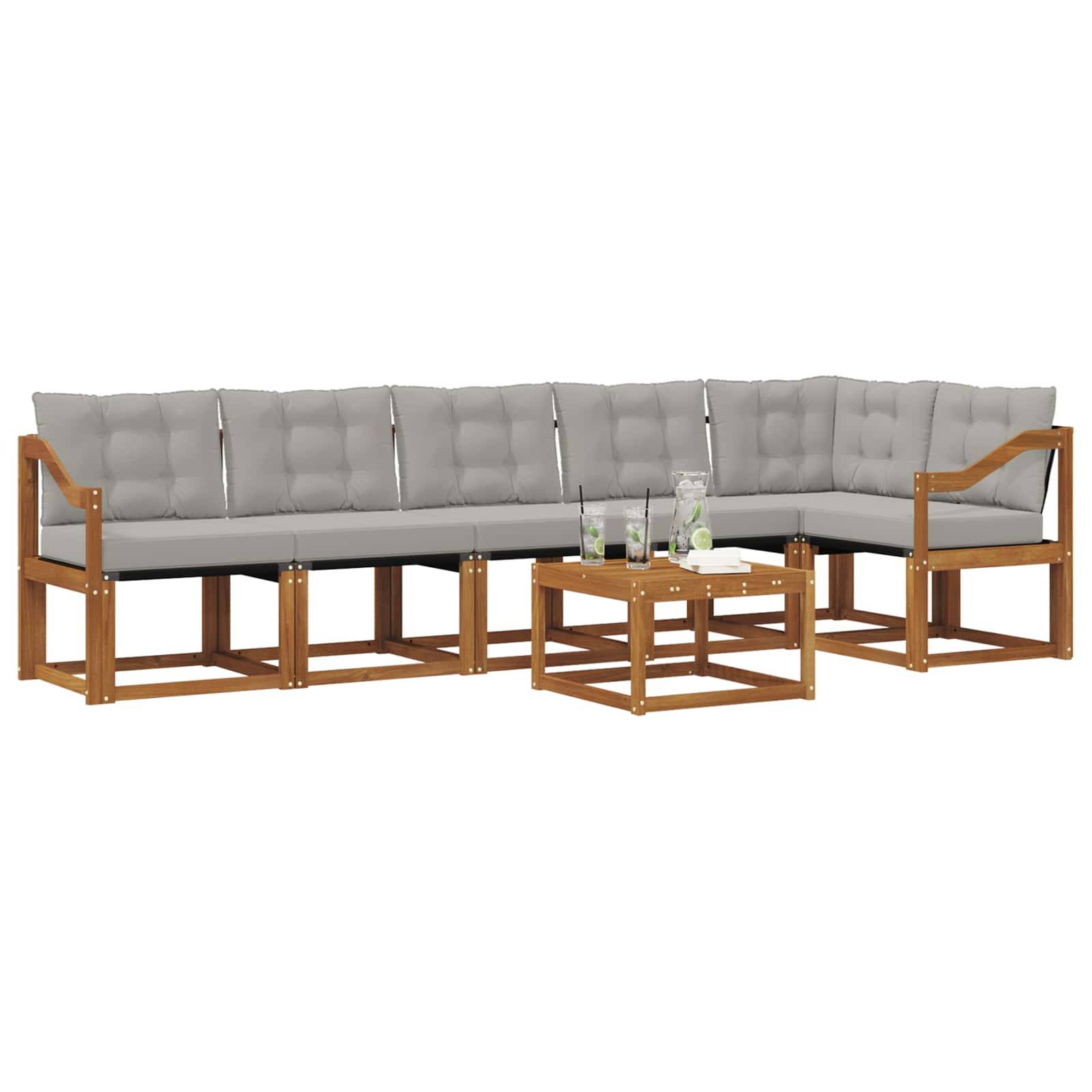 vidaXL Outdoor-Sofagarnitur mit Kissen 7 pcs Natürlich und Hellgrau