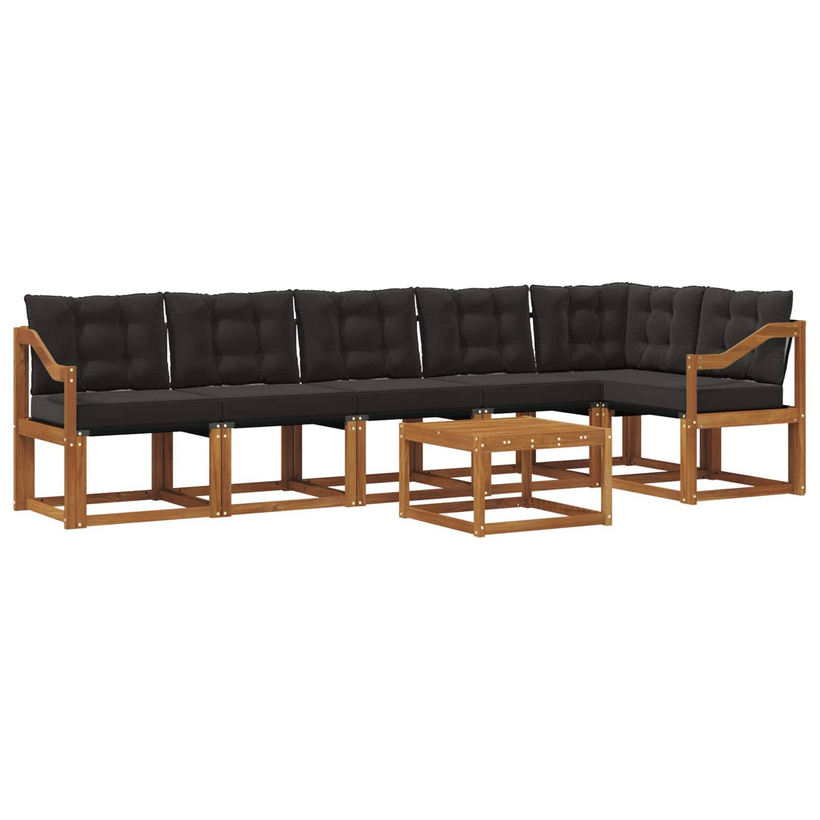 vidaXL Outdoor-Sofagarnitur mit Kissen 7 pcs Natürlich und Schwarz