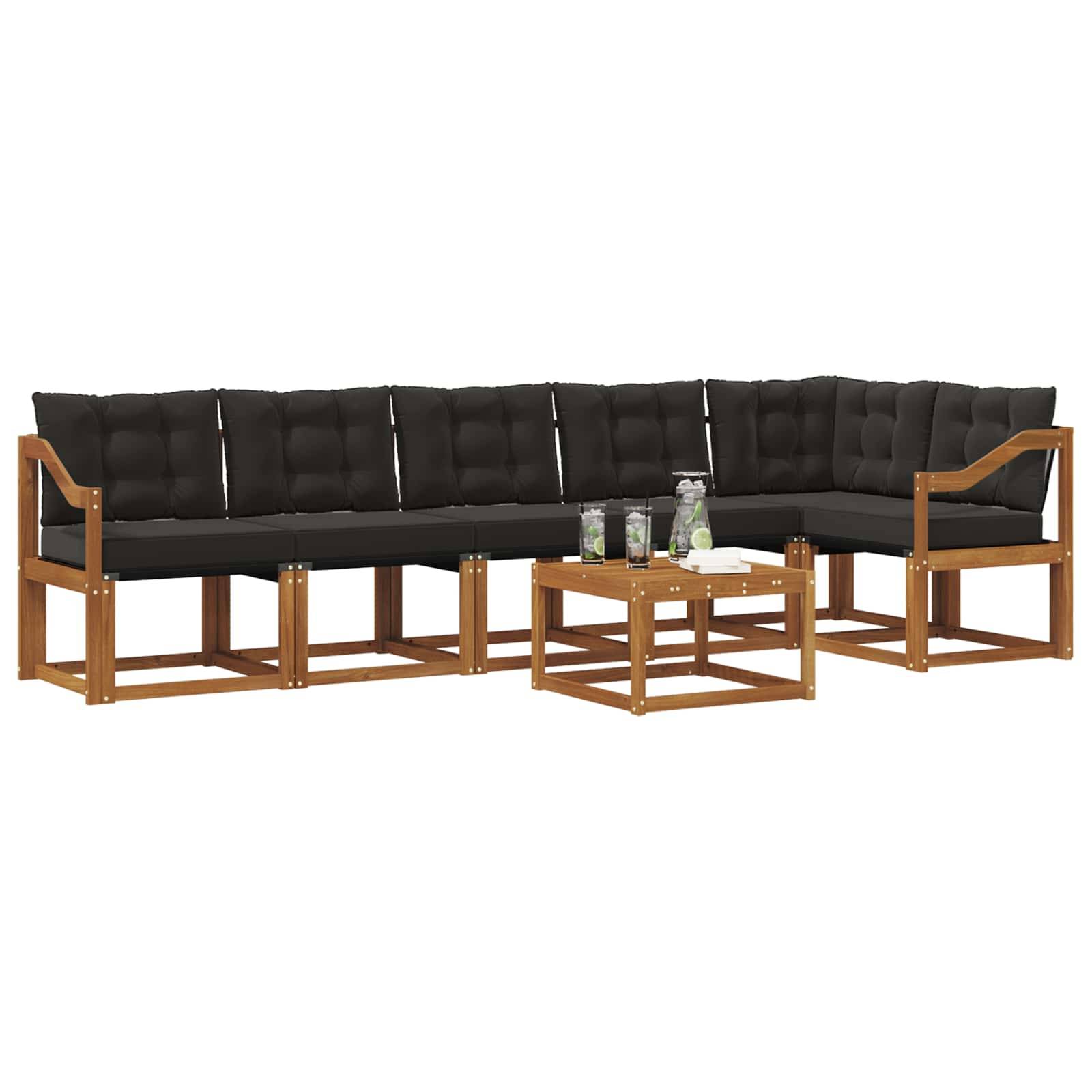 vidaXL Outdoor-Sofagarnitur mit Kissen 7 pcs Natürlich und Schwarz