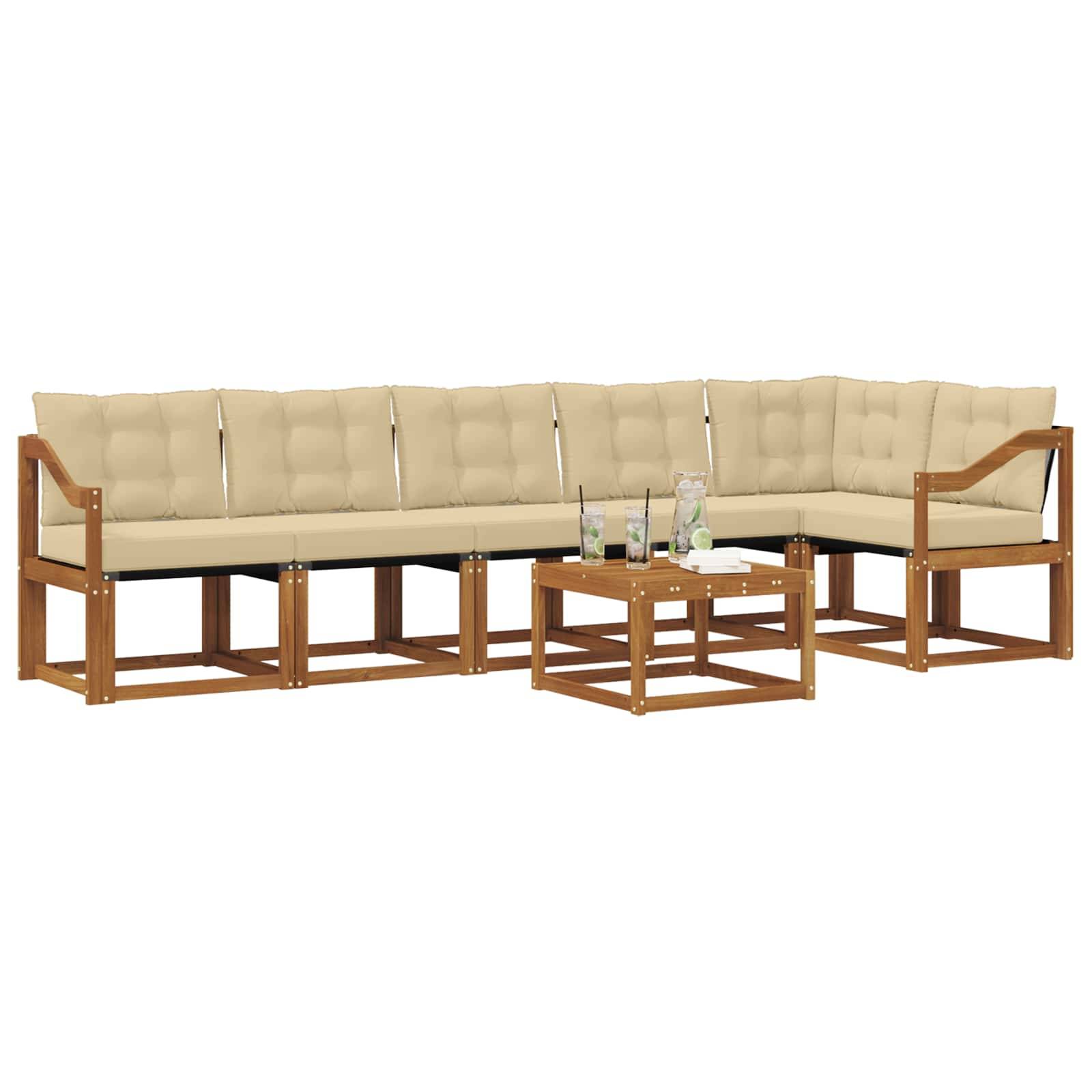 vidaXL Outdoor-Sofagarnitur mit Kissen 7 pcs Natur und Beige