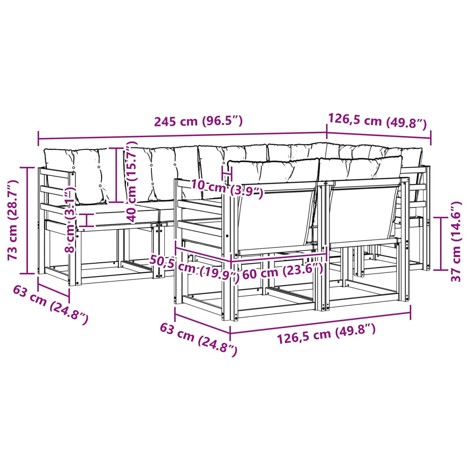 vidaXL Outdoor-Sofagarnitur mit Kissen 7 pcs Natürlich und Hellgrau