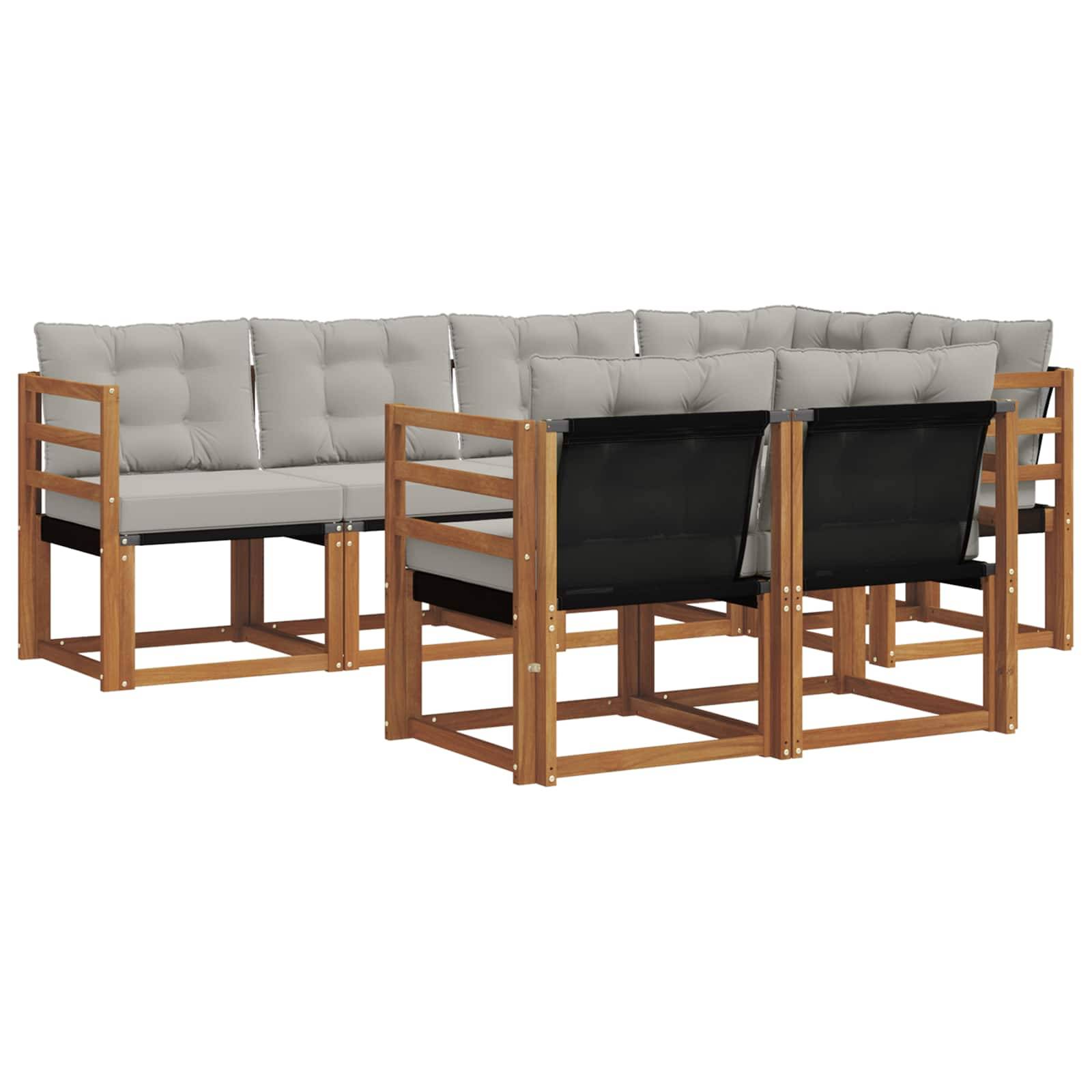 vidaXL Outdoor-Sofagarnitur mit Kissen 7 pcs Natürlich und Hellgrau