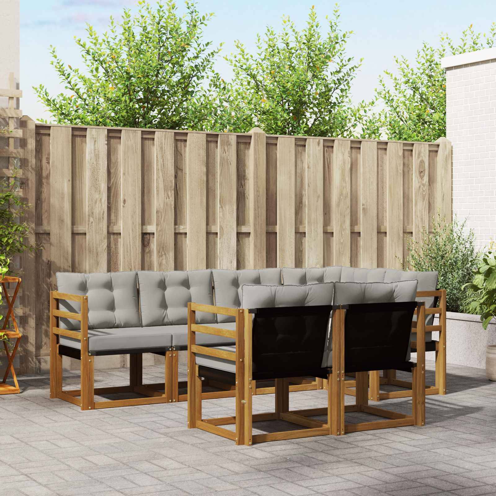 vidaXL Outdoor-Sofagarnitur mit Kissen 7 pcs Natürlich und Hellgrau