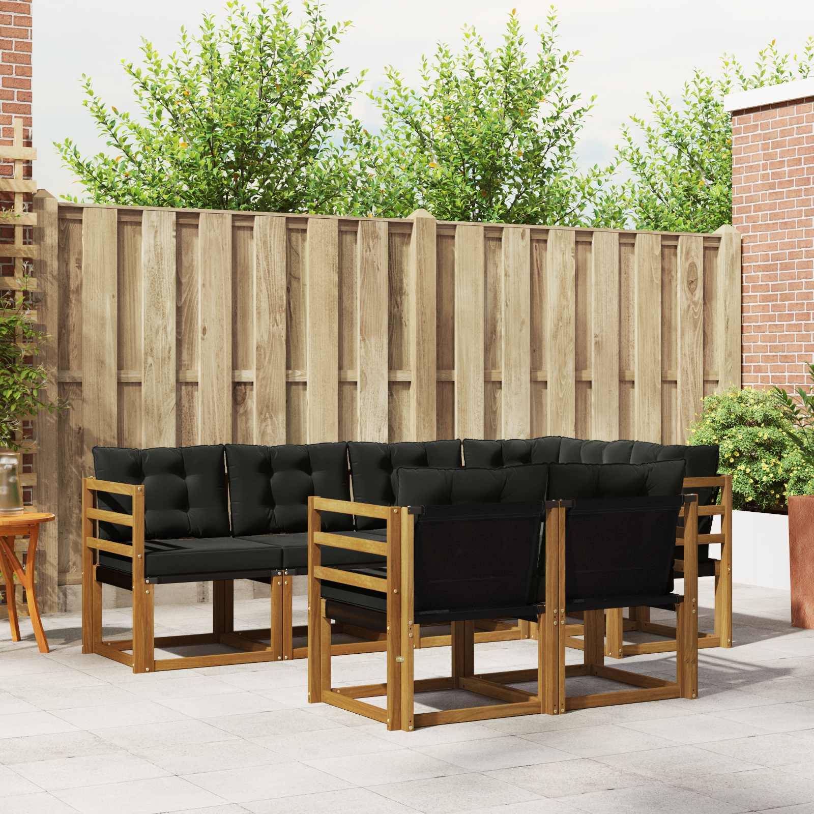 vidaXL Outdoor-Sofagarnitur mit Kissen 7 pcs Natürlich und Schwarz