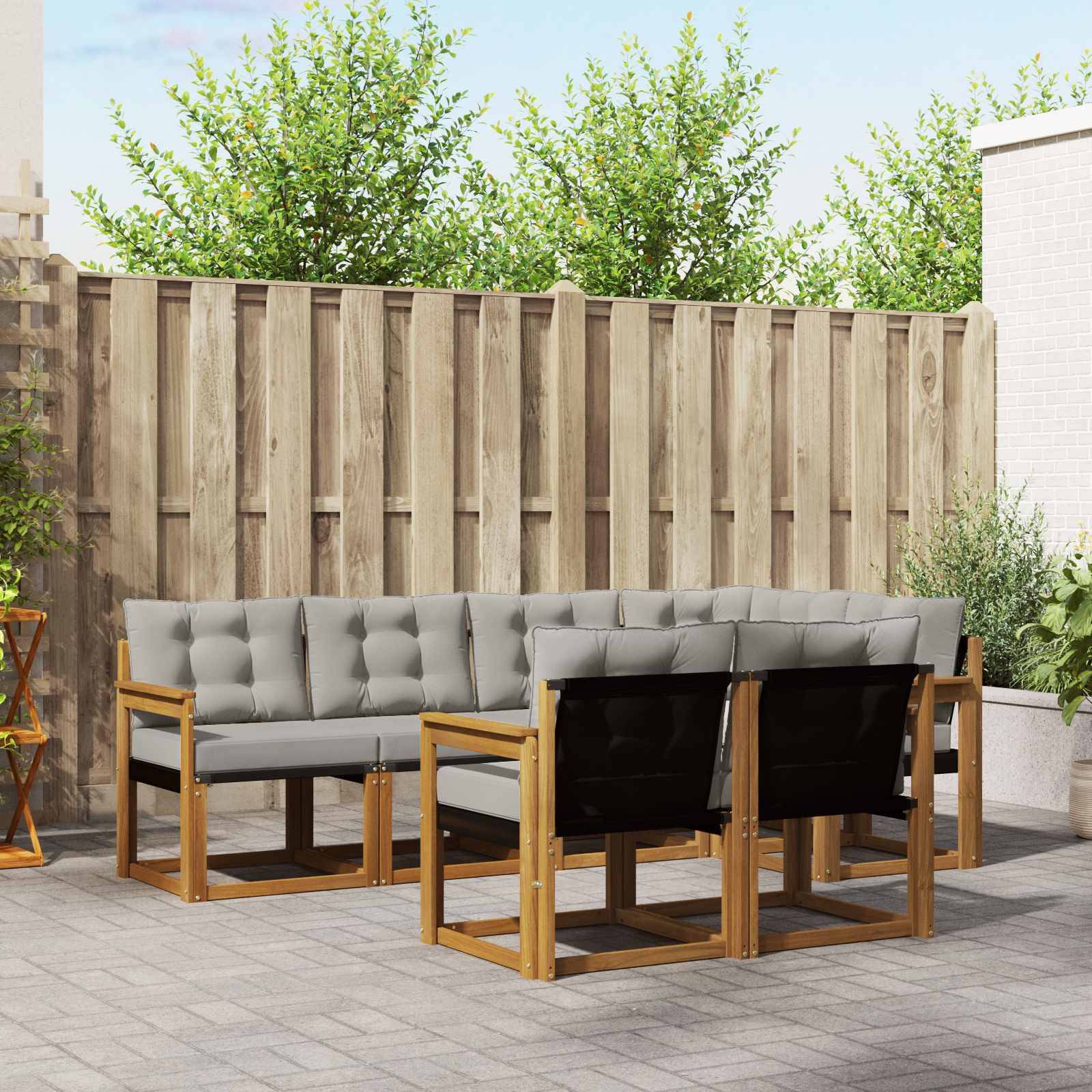 vidaXL Outdoor-Sofagarnitur mit Kissen 7 pcs Natürlich und Hellgrau