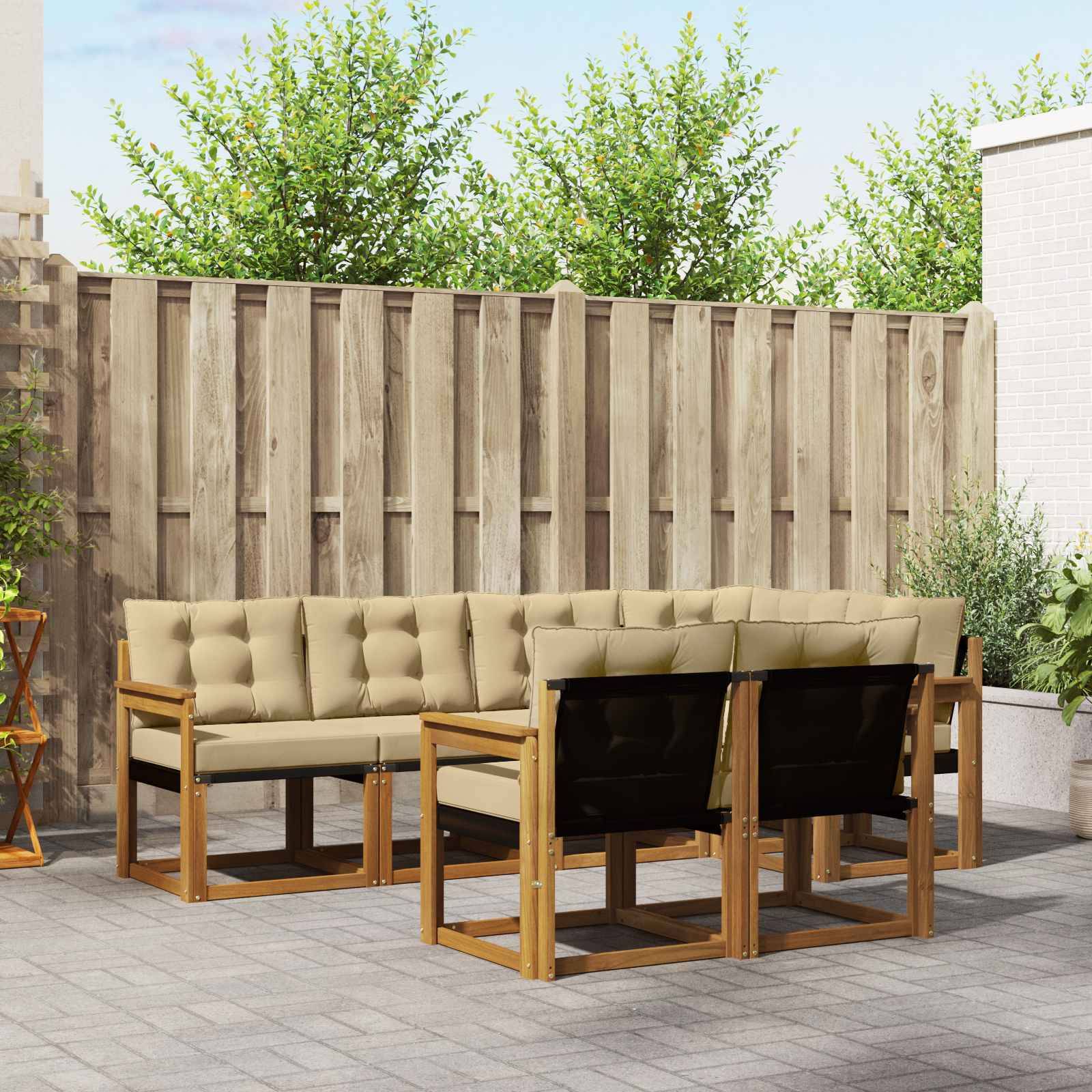 vidaXL Outdoor-Sofagarnitur mit Kissen 7 pcs Natur und Beige