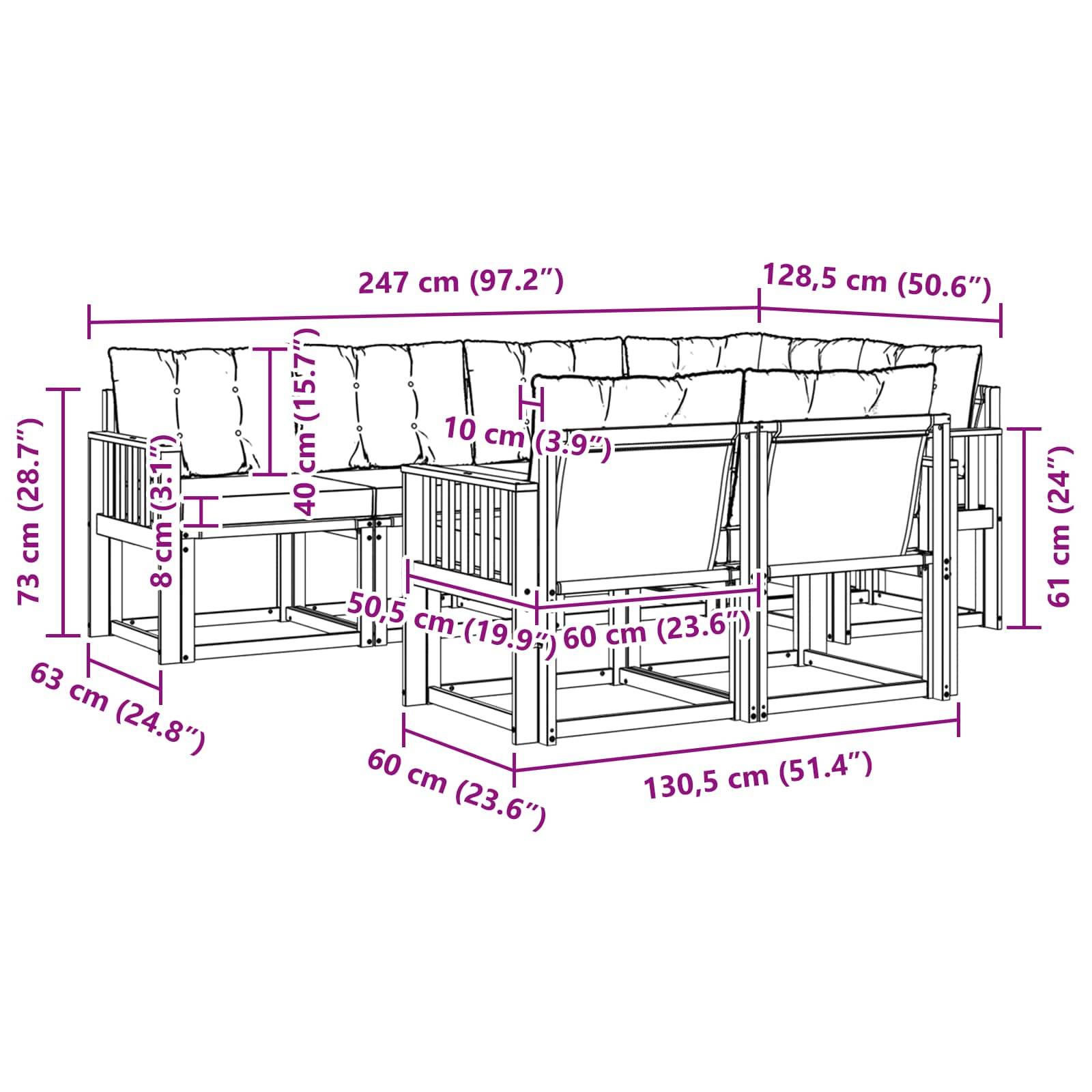 vidaXL Outdoor-Sofagarnitur mit Kissen 7 pcs Weiß und Beige