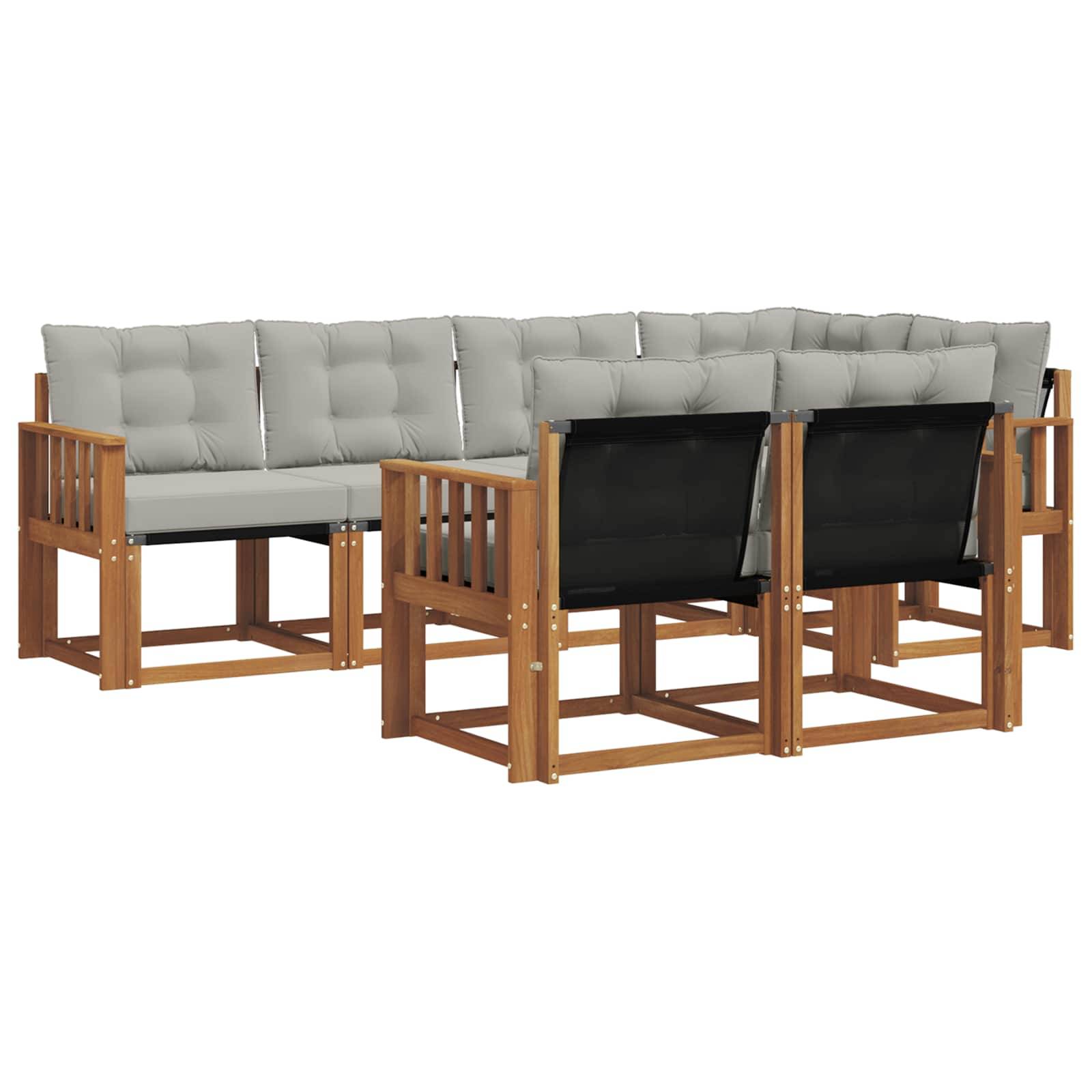 vidaXL Outdoor-Sofagarnitur mit Kissen 7 pcs Natürlich und Hellgrau