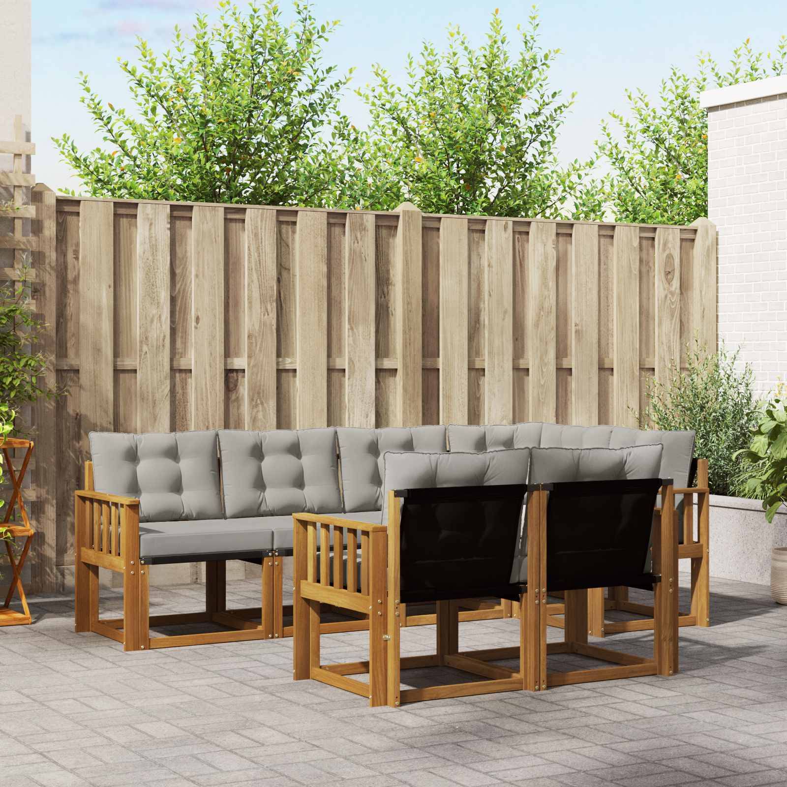 vidaXL Outdoor-Sofagarnitur mit Kissen 7 pcs Natürlich und Hellgrau