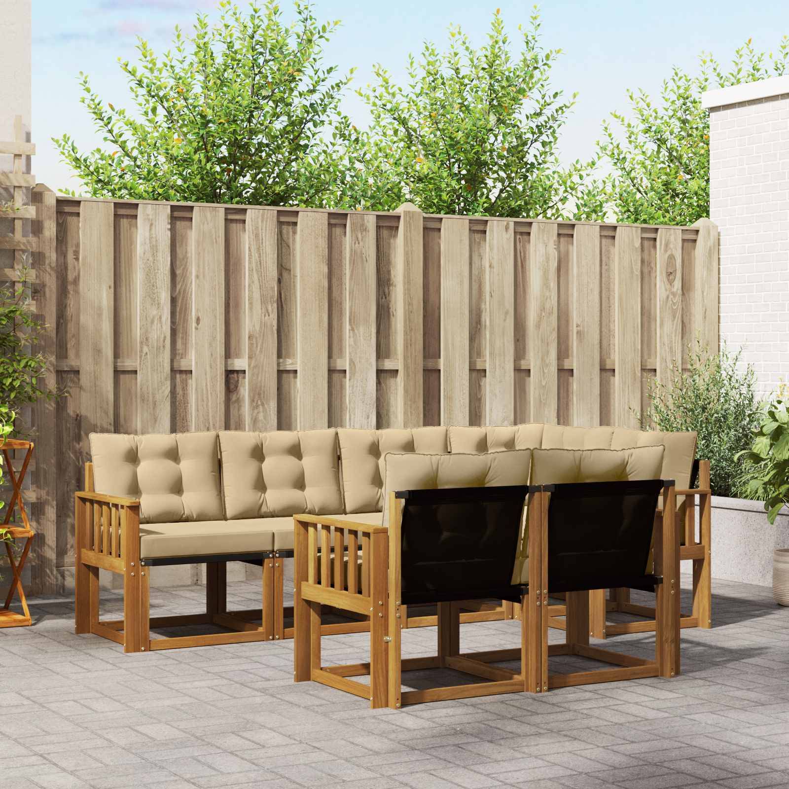 vidaXL Outdoor-Sofagarnitur mit Kissen 7 pcs Natur und Beige