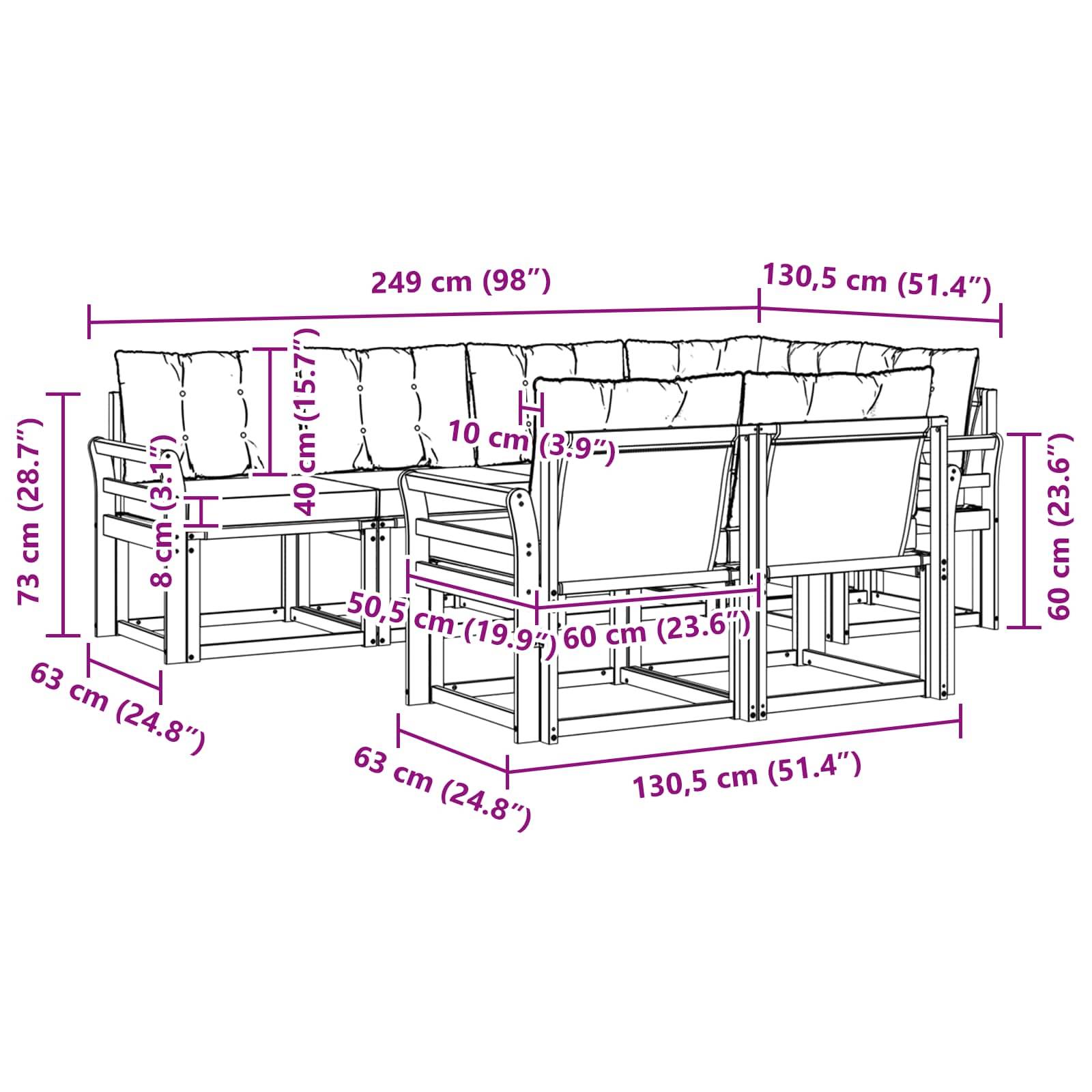 vidaXL Outdoor-Sofagarnitur mit Kissen 7 pcs Natur und Creme