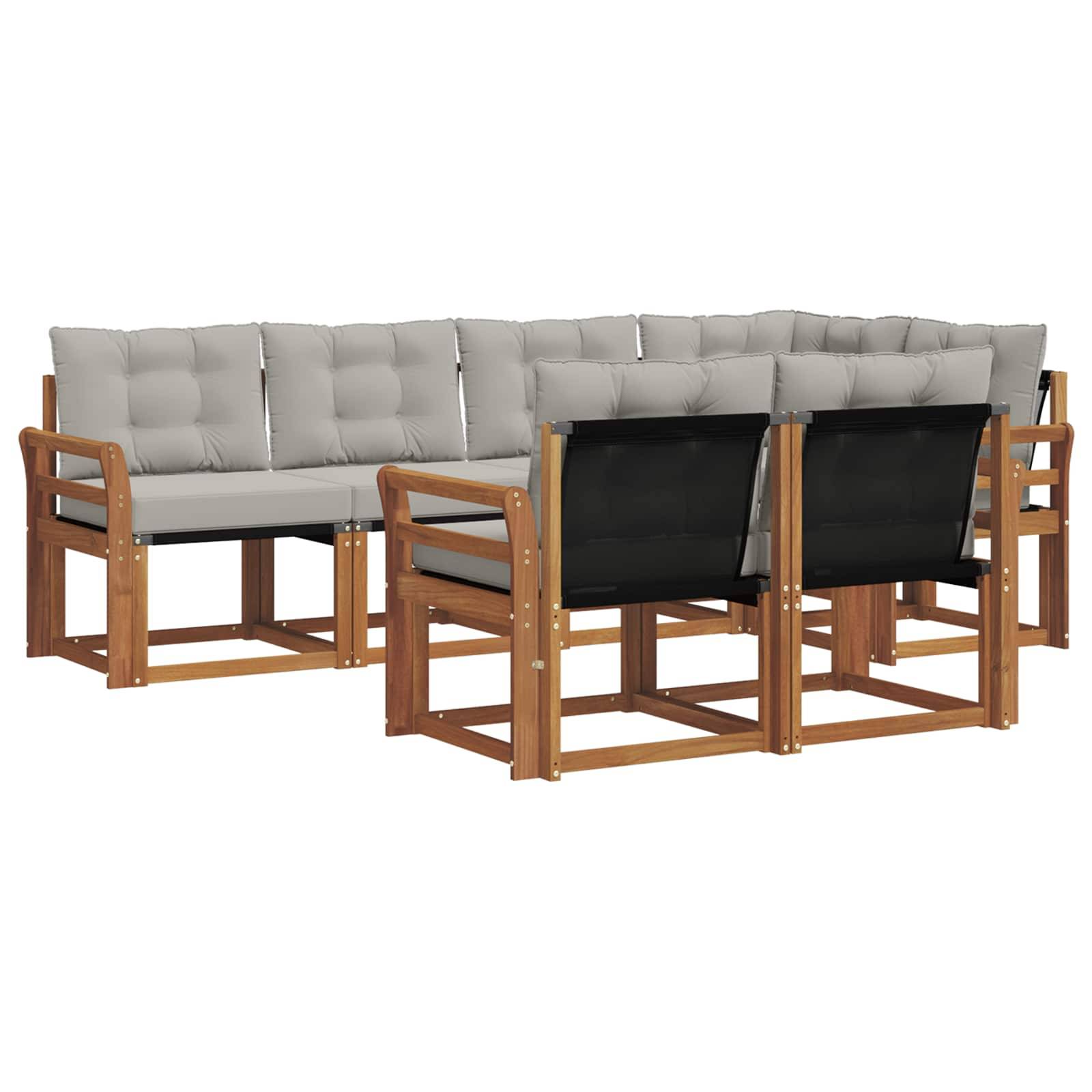 vidaXL Outdoor-Sofagarnitur mit Kissen 7 pcs Natürlich und Hellgrau