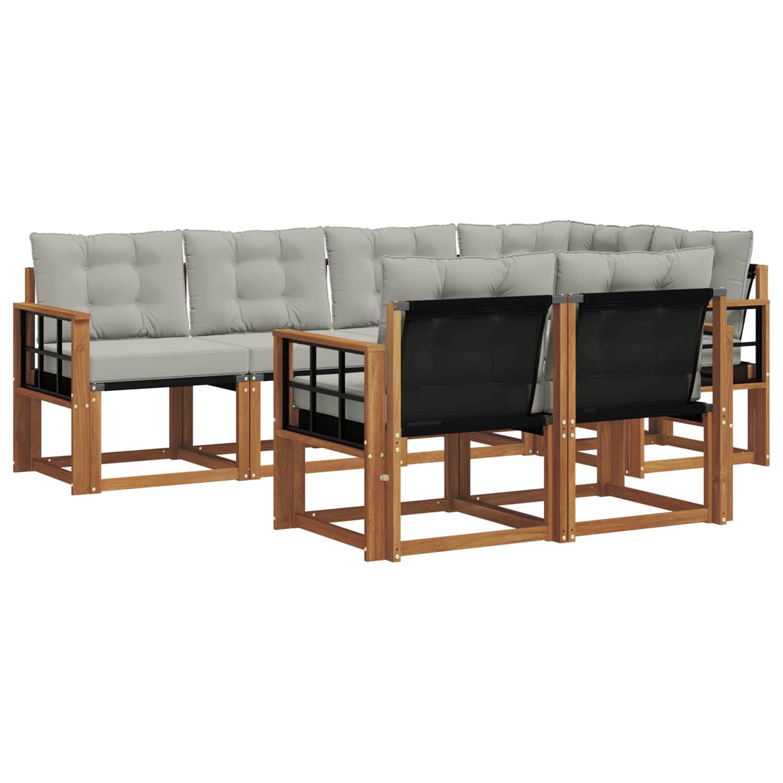 vidaXL Outdoor-Sofagarnitur mit Kissen 7 pcs Natürlich und Hellgrau