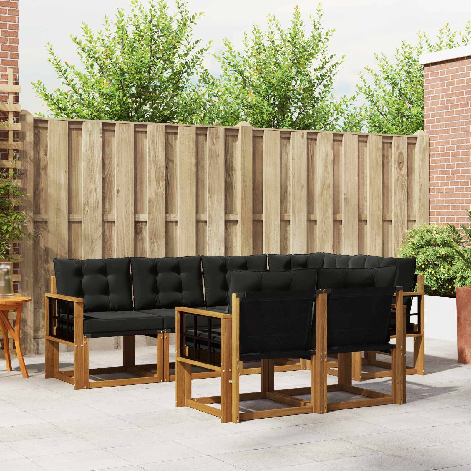 vidaXL Outdoor-Sofagarnitur mit Kissen 7 pcs Natürlich und Schwarz